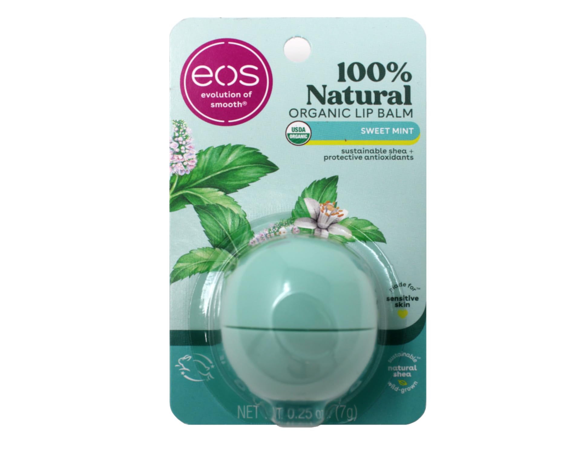 EOS Sweet Mint Organic Lip Balm - Natural Shea Butter, Gluten-Free, Vegan, for Sensitive Skin, 0.25 oz (Pack of 2) - Moisturizing Lip Care for Dry Lips, Perfect for Winter & Outdoor Activities