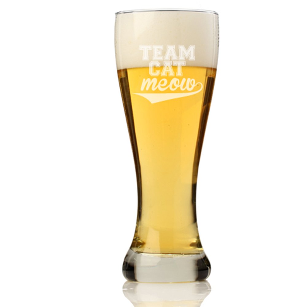 Team Cat Meow Pilsner Beer Glass - Funny Cat Lover Drinking Glass for Beer, Cocktails & Home Bar Decor - Perfect Gift for Cat Owners & Beer Enthusiasts