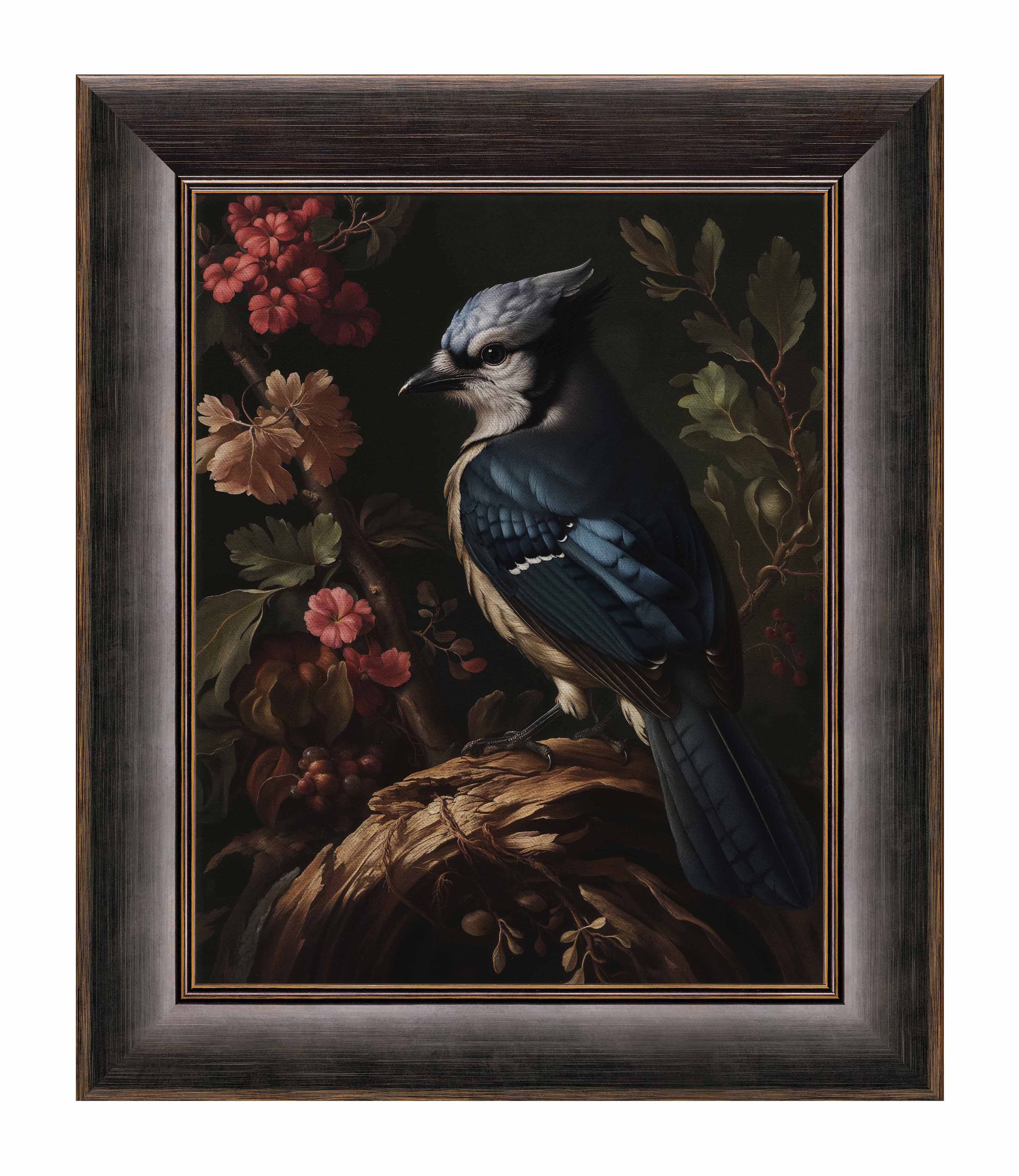 Blue Jay Among Flowers - Limited Edition Elegant Canvas Wall Art for Home & Office Decor | Nature-Inspired Painting for Living Room, Bedroom, or Gift