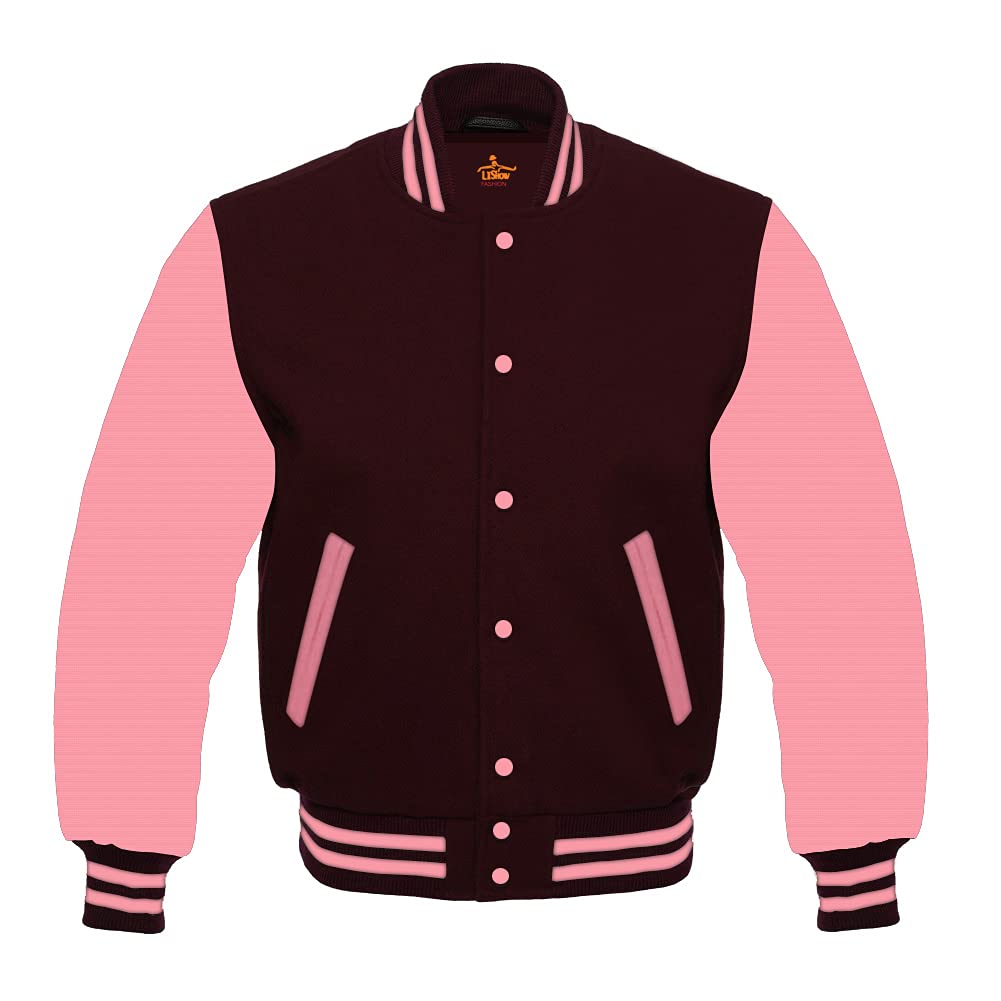 Men's Varsity Baseball Letterman Jacket - Wool Bomber Style with Pink Sleeves for School & Sports | Perfect for Baseball Games, College Events & Casual Wear