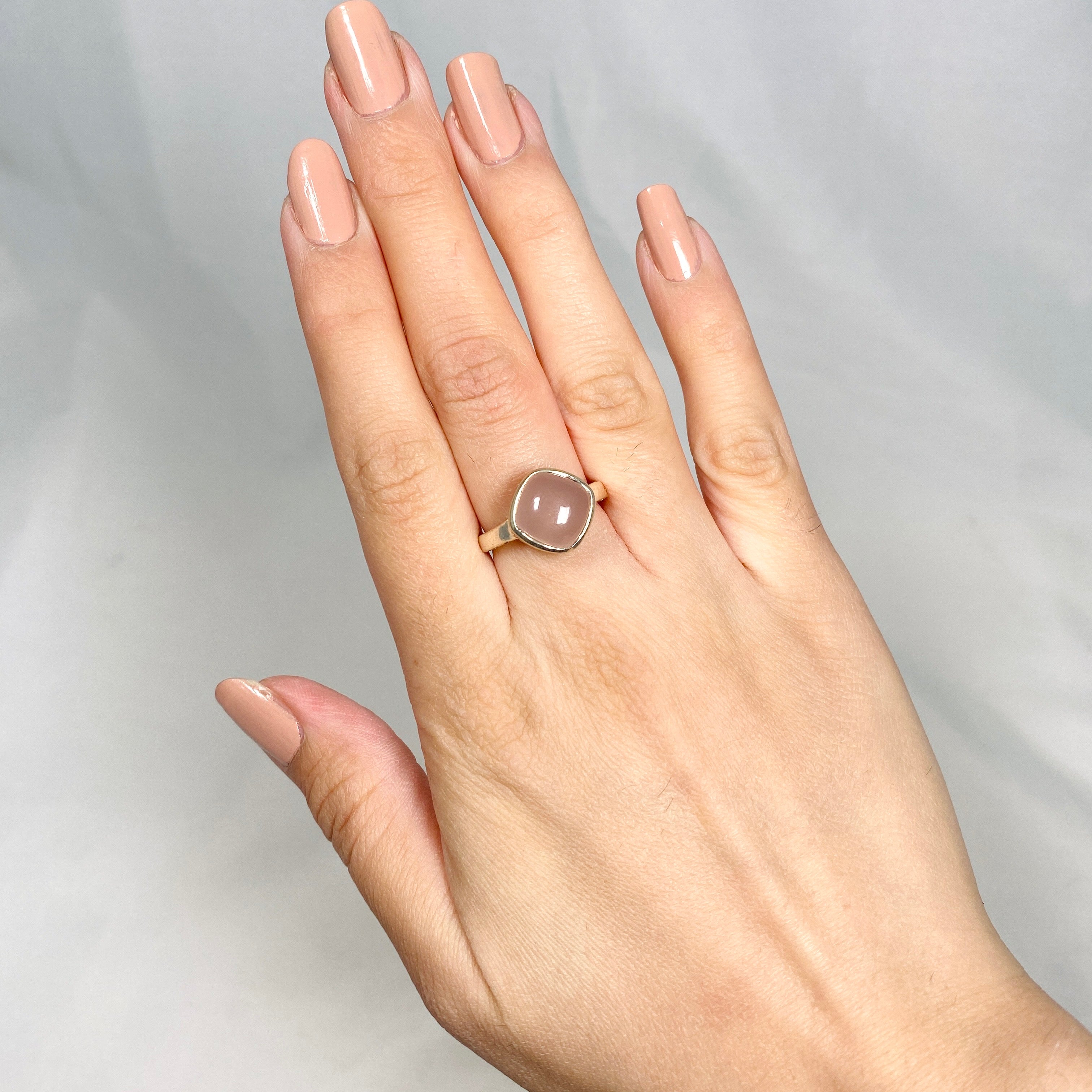 Rose Quartz Square Ring - Boho Style Silver Jewelry R3911 for Women, Perfect for Everyday Wear & Boho Fashion Accessories