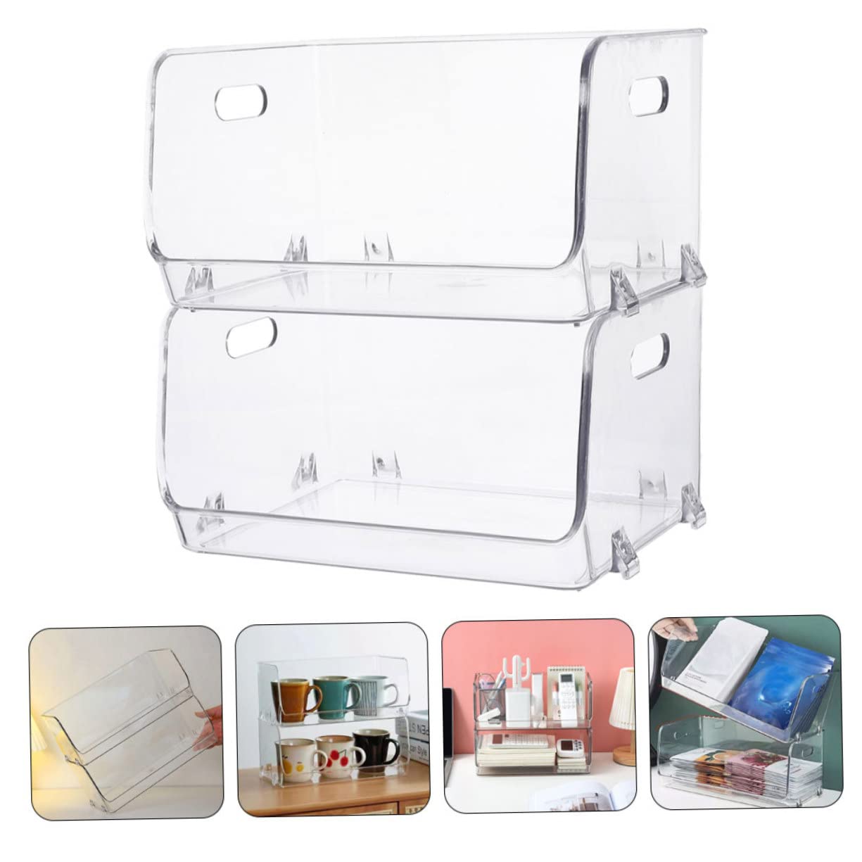 Stackable Desktop Cosmetic Storage Box with Handle - 2-Piece Makeup Organizer Set for Space Saving | Perfect for Vanity, Bathroom & Travel Organization