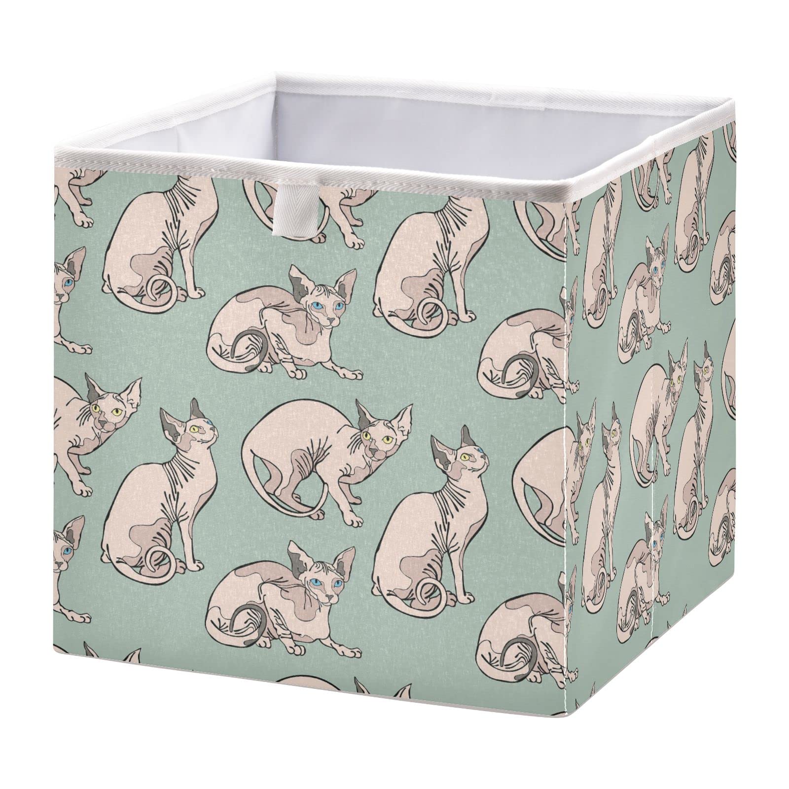Foldable Storage Bins for Sphynx Cat Toys & Clothes | Collapsible Cloth Cube Organizer with Handles | Perfect for Shelves, Closet & Nursery Organization | Green Rectangular Seamless Design