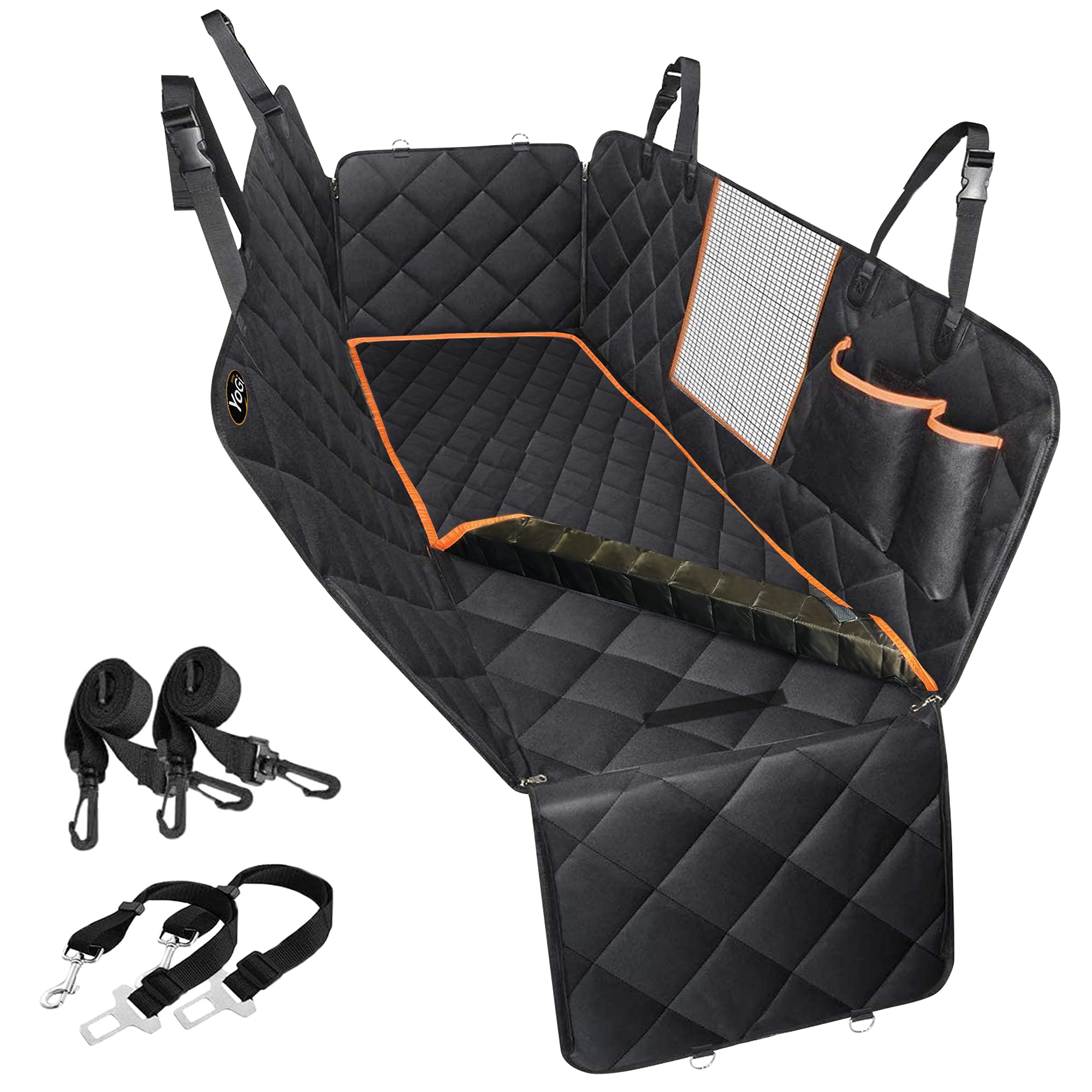**Waterproof Dog Car Seat Cover for Trucks & SUVs - Large Pet Seat Protector with Mesh Window, 2 Seat Belts & Washable Cover - Non-Slip, Scratch-Proof Dog Hammock for Travel & Outdoor Adventures**