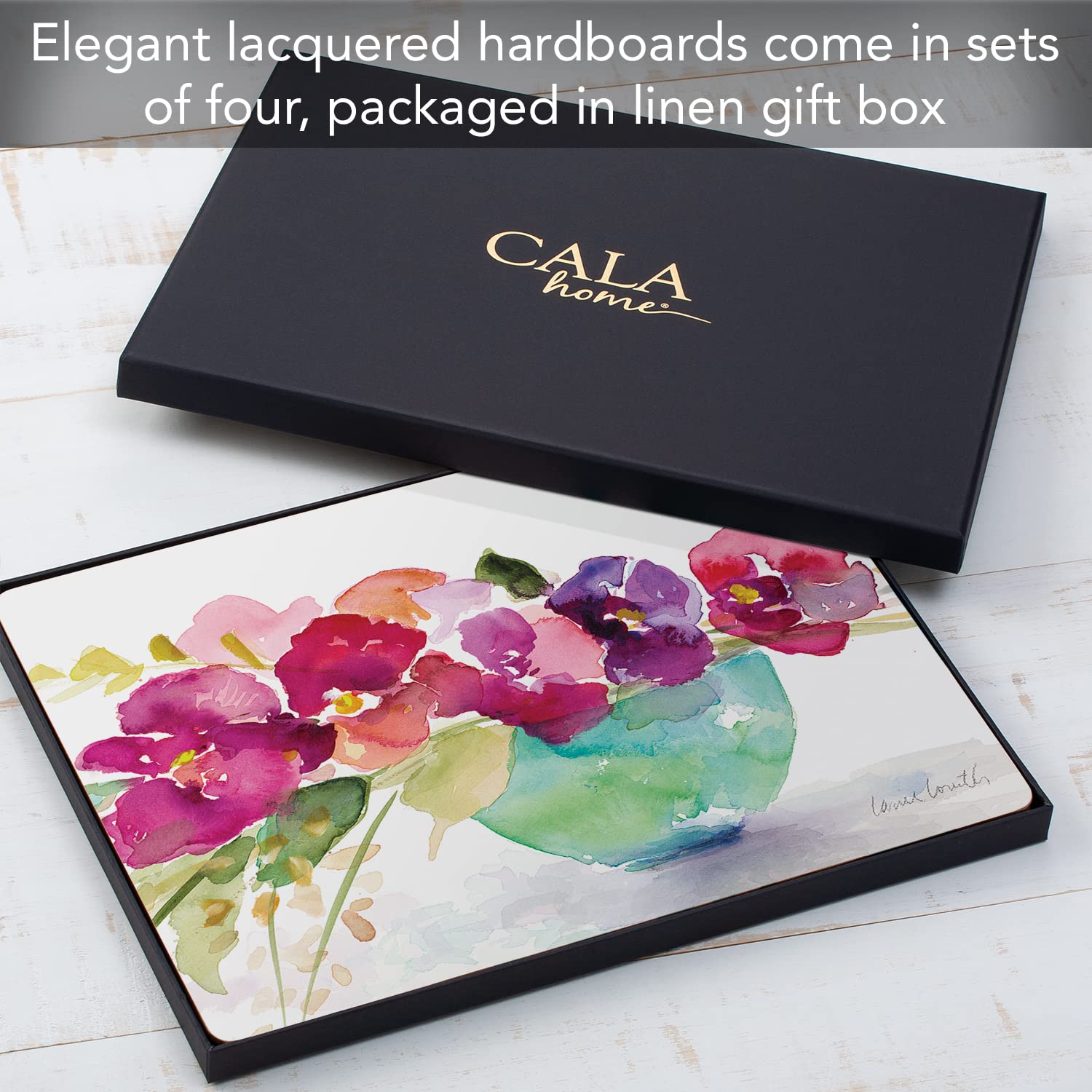 Bowl of Blooms Decorative Hardboard Cork Back Tabletop Placemats - Set of 4 - Heat Resistant & Easy to Clean - Made in USA - Perfect for Dining Tables, Kitchen Countertops & Home Decor