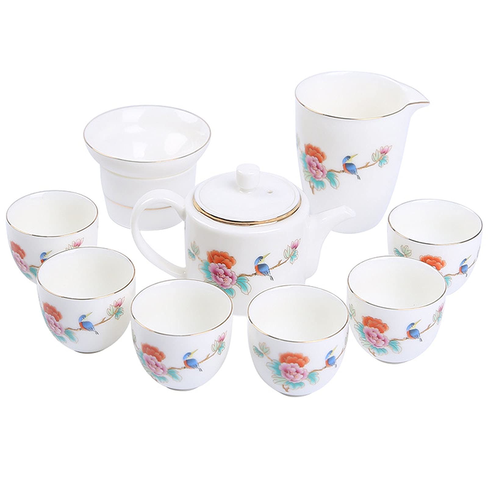 Premium 9-Piece Chinese Porcelain Tea Set with Teapot & Cups - Elegant Tea-for-One Gift Set in Gift Box - Perfect for Home, Office or Chinese Tea Ceremony