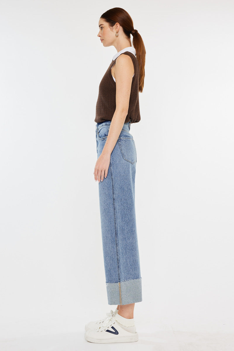 Alfie 90's Vintage High Waisted Cropped Wide Leg Jeans for Women - Retro Denim Pants for Casual Outfits & Streetwear Fashion