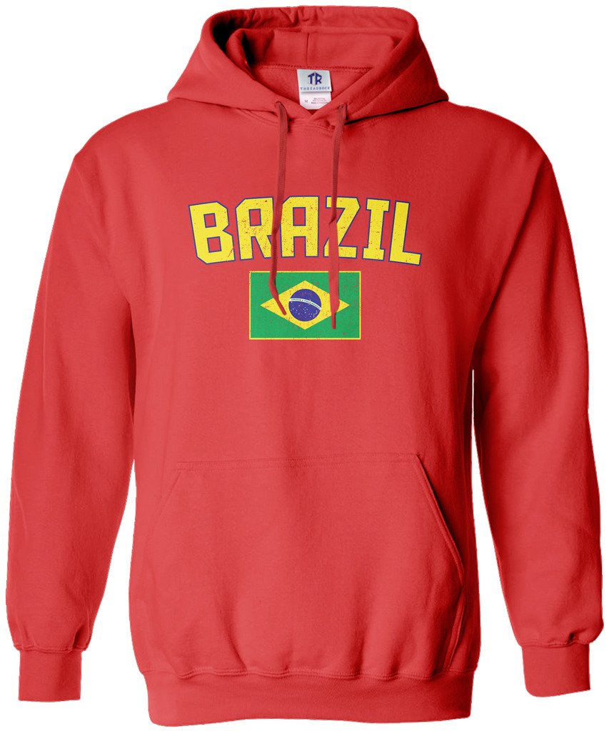 Threadrock Women's Brazil Flag Hoodie Sweatshirt - Comfortable Pullover with Hood & Pockets - Perfect for Casual Wear, Sports & Travel