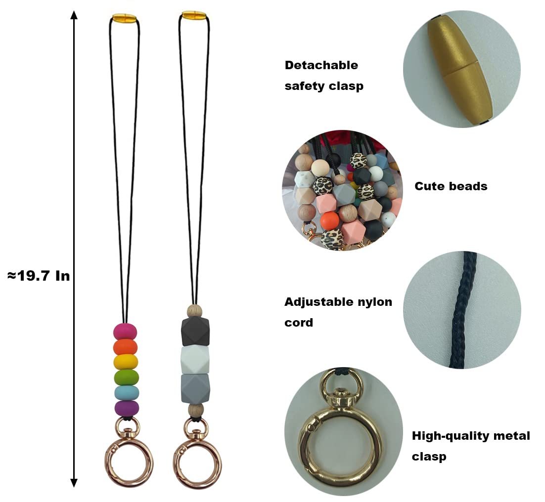 Cute Silicone Beaded Lanyard for Teachers & Students - ID Badge & Key Holder (2pcs) - Perfect for School & Office Use