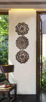 Asiana Home Decor Set of 3 Round Floral Teak Wood Wall Plaques - 12