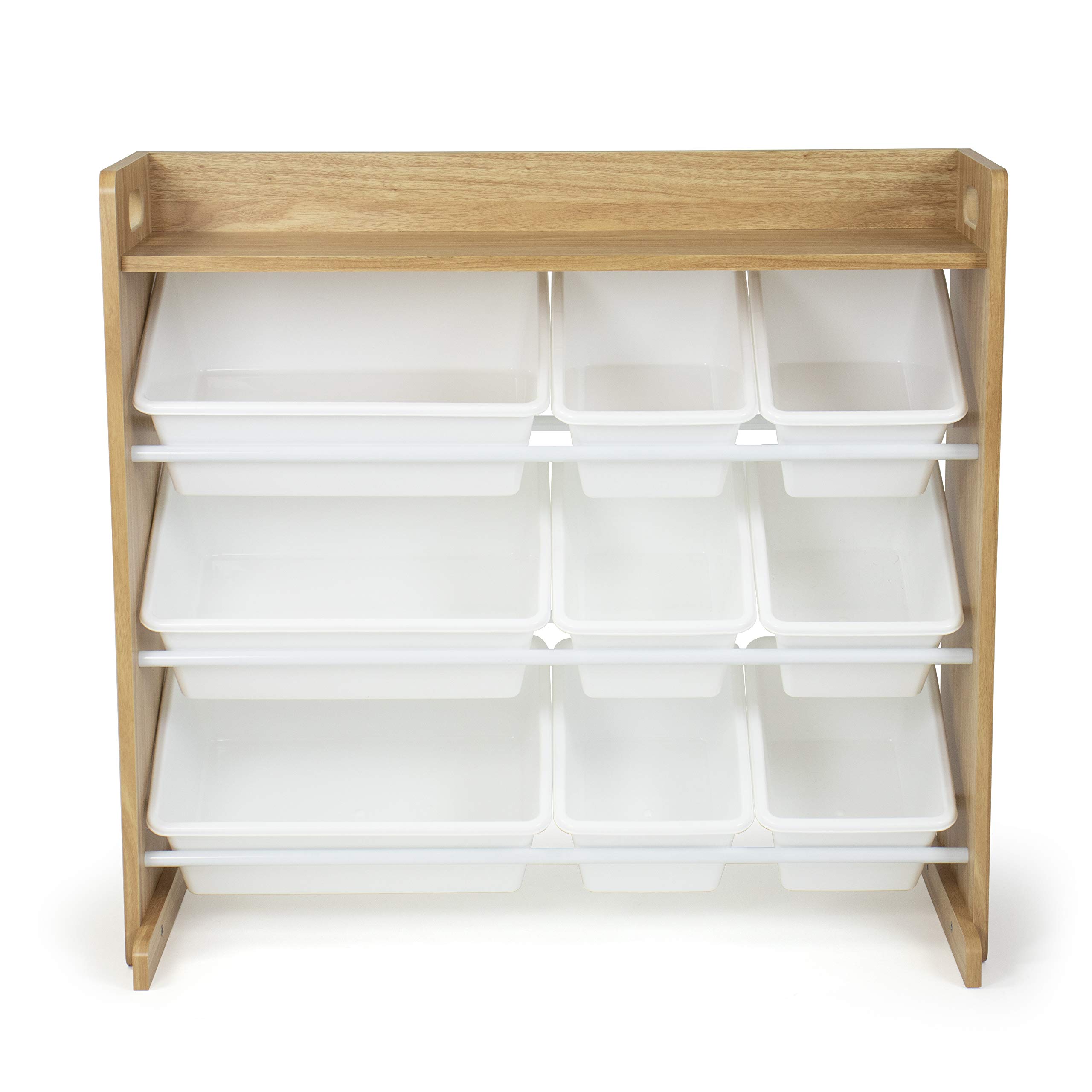 Humble Crew Kids Book Rack & Toy Organizer - Wooden Bookshelf with Storage Bins for Nursery, Playroom & Classroom - Perfect for Organizing Children's Books, Toys & Learning Supplies