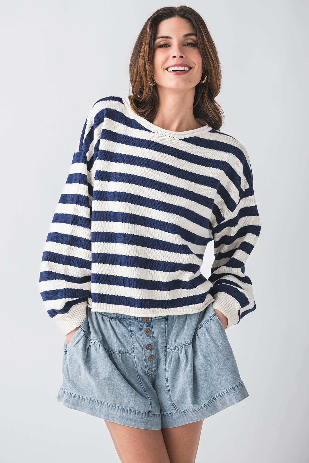 Buttermelon Striped Sweater for Women - Soft Cotton Knit Pullover - Casual Fall & Winter Fashion - Perfect for Office, Dates and Weekend Outings