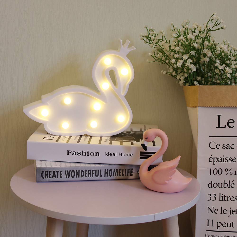 GUOCHENG White Swan LED Marquee Light - Battery Operated Table Lamp & Wall Decor for Kids Bedroom, Party, Birthday & Christmas Gift - Romantic Night Light for Nursery, Wedding, Baby Shower & Home Decoration