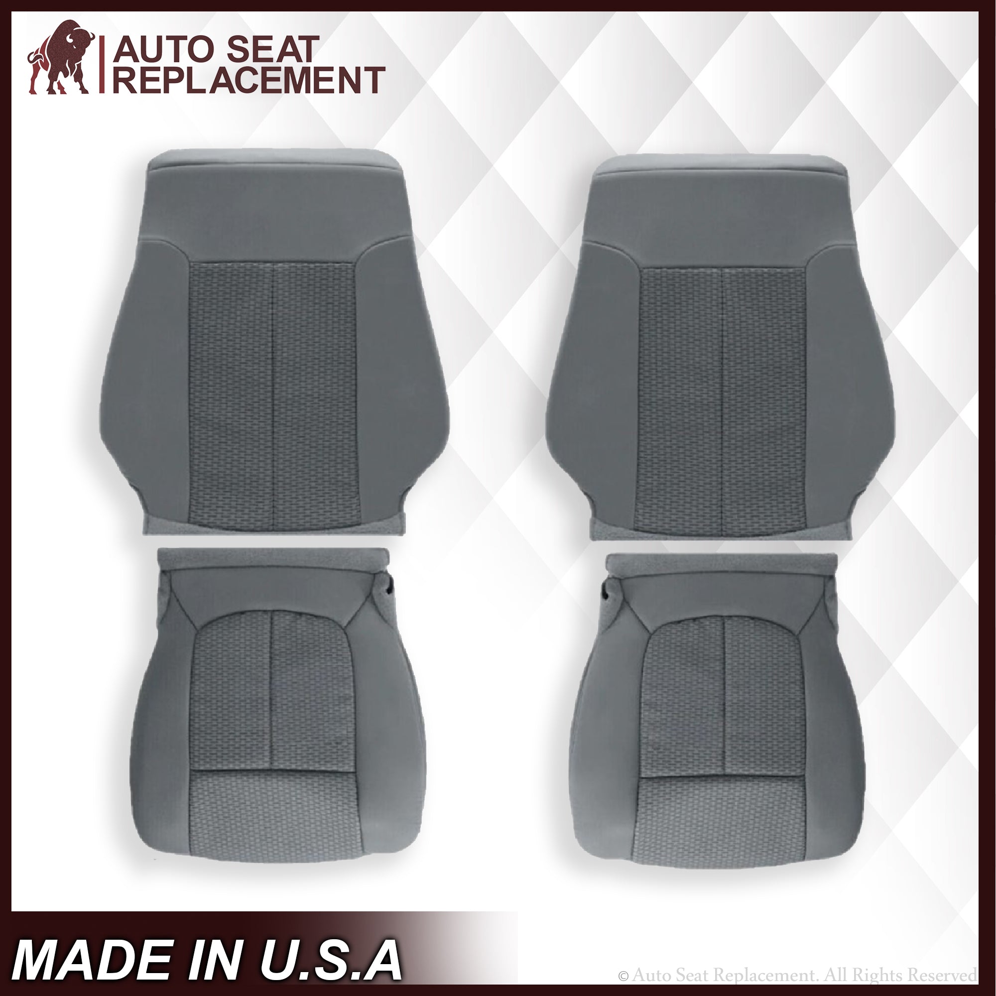 2011-2016 Ford F250 F350 XLT Super Duty Gray Cloth Replacement Front Seat Covers - Durable & Custom Fit for Truck Interior Protection - Perfect for Off-Roading, Work Trucks & Daily Commutes