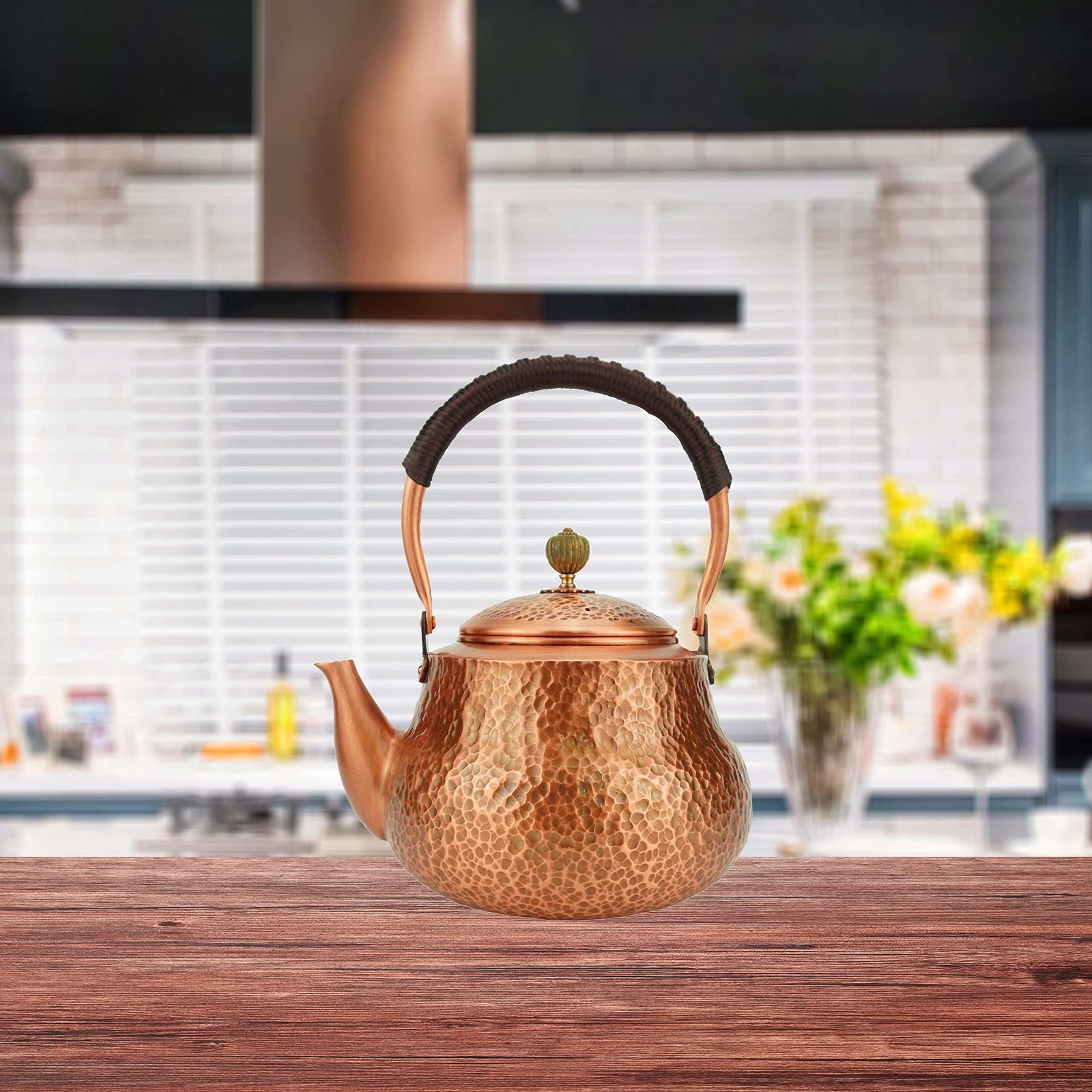 Handmade Solid Copper Tea Kettle - 1300ml Hammered Stovetop Teapot for Gas & Induction Cooktops - Pure Copper Teapot for Tea Brewing, Home Decor & Gift Giving