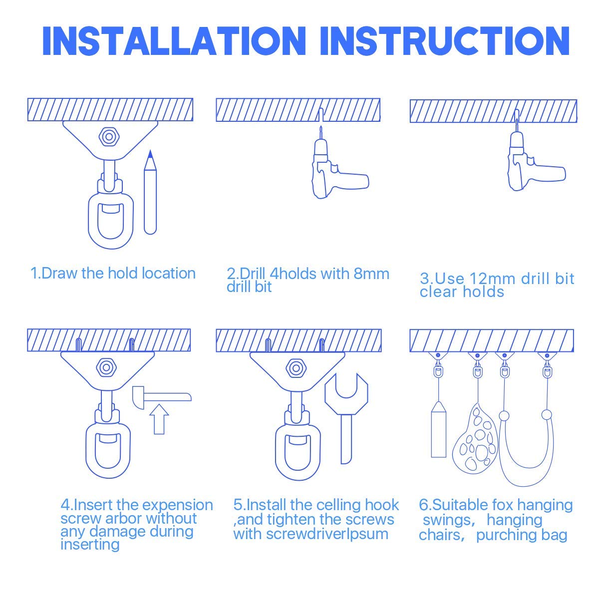 Heavy Duty Swing Hangers - 1000 LB Capacity SUS 304 Steel Suspension Hooks with 360° Rotation - 2 Pack for Playground, Porch, Yoga, Hammock, Chair & Sandbag Swing Sets - Indoor & Outdoor Use