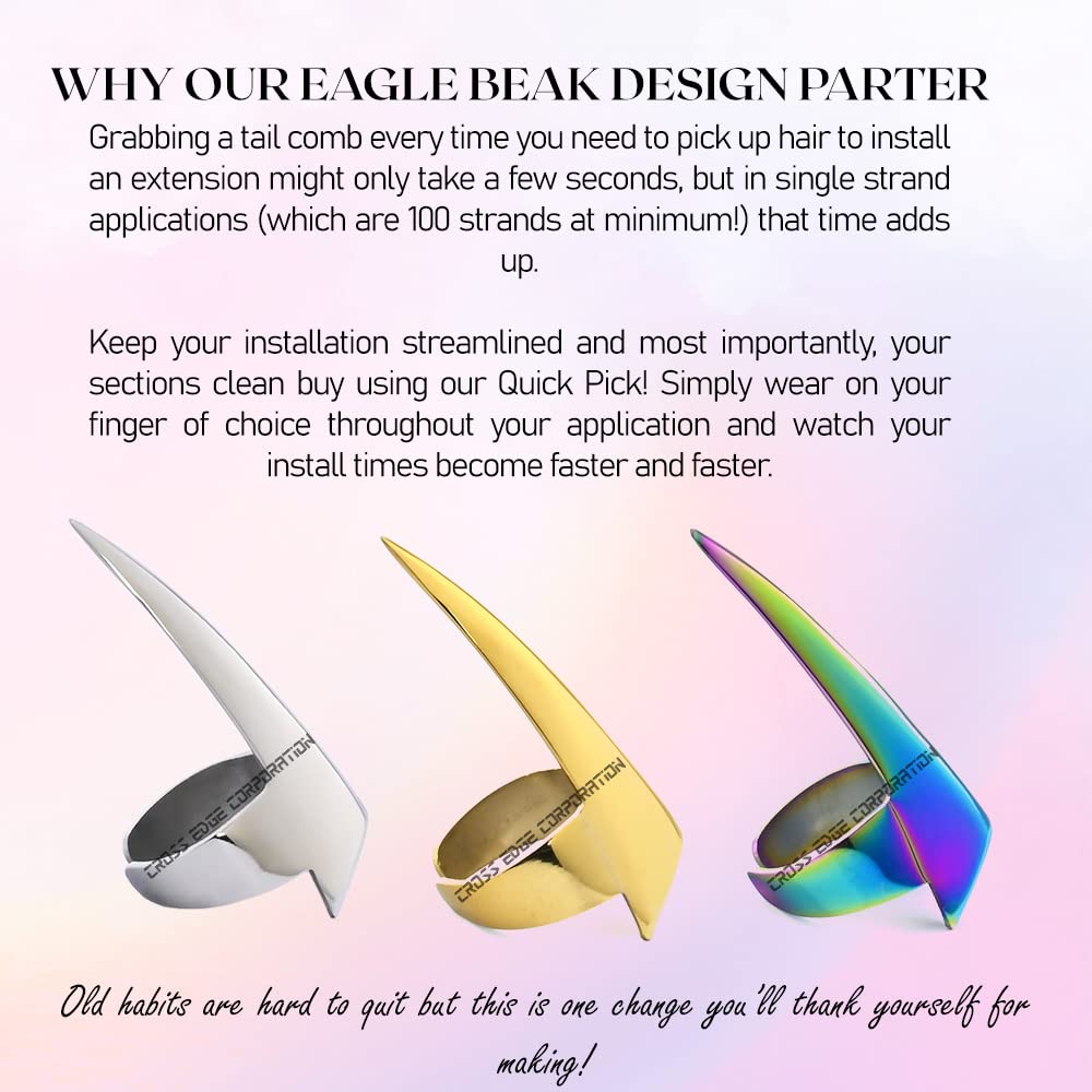 Stainless Steel Hair Parting & Sectioning Ring - Professional Finger Braiding Hair Pick Tool for Quick Human Hair Extensions Installation - Perfect for Styling, Braiding, and Salon Use (Gold)