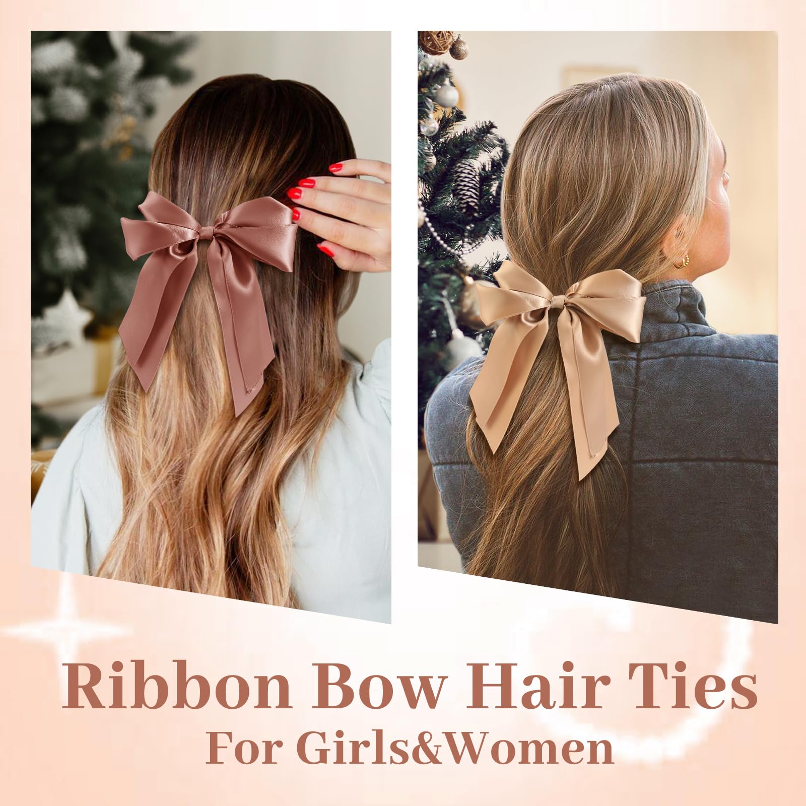 Yougeigy 6PCS Satin Hair Bows & Scrunchies for Women & Girls - Black Ribbon Hair Ties with Long Tail for Thin & Thick Hair - Perfect for School, Parties & Everyday Styling