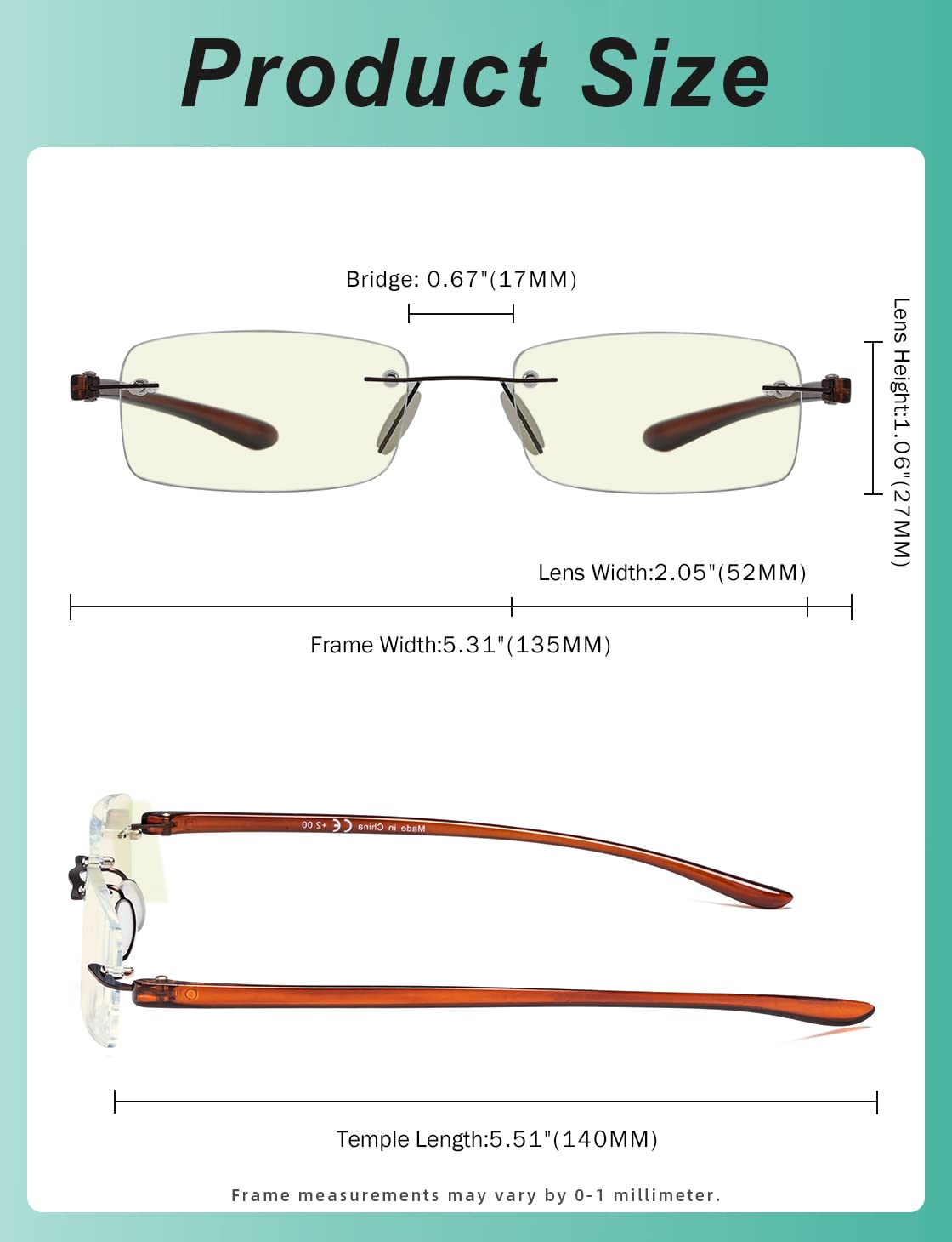 Blue Light Blocking Rimless Reading Glasses for Women - Lightweight Frameless Readers with Blue Arms (2-Pack) - Perfect for Computer Work, Reading & Nighttime Eye Strain Relief