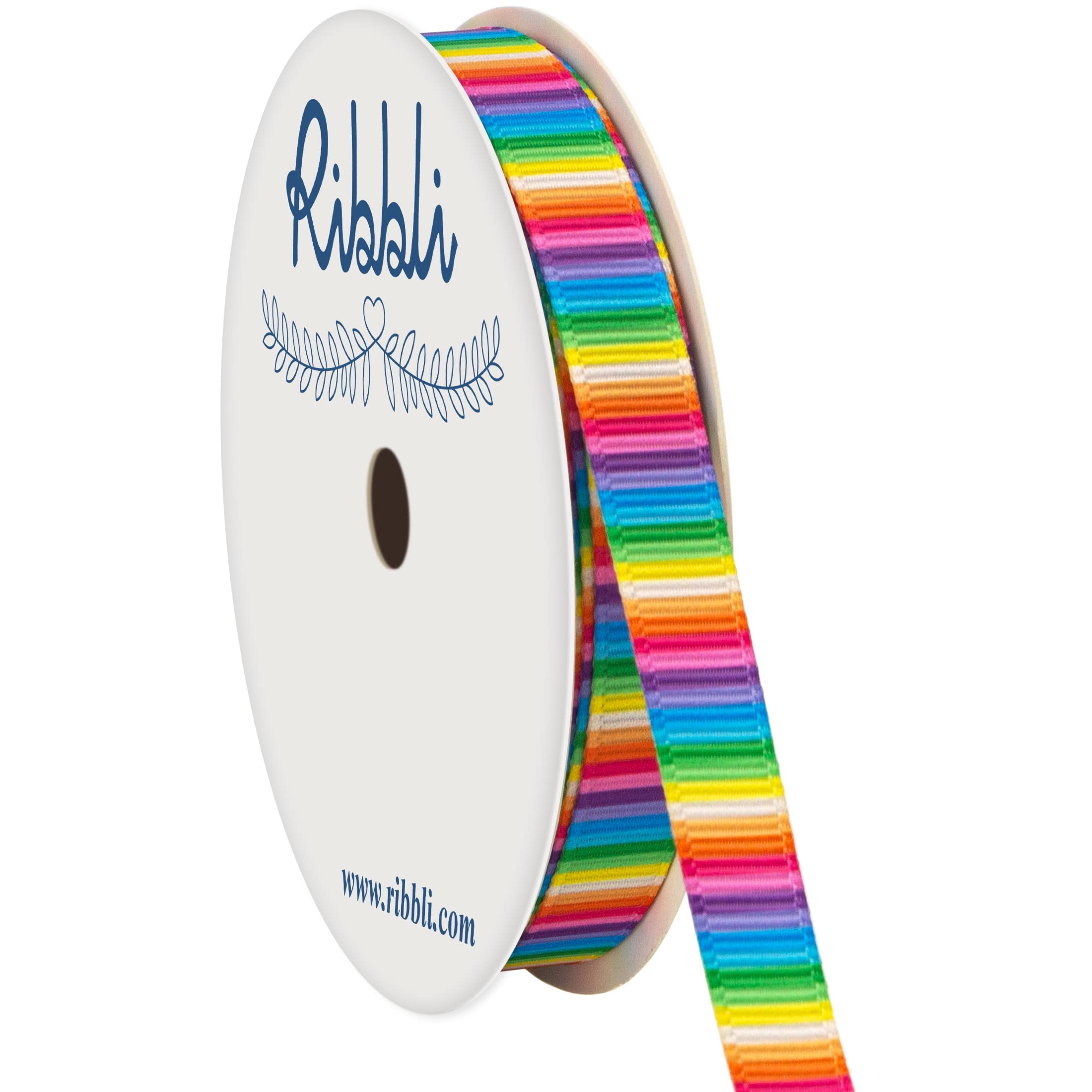 Ribbli Easter Ribbon - Colorful Rainbow Stripe Grosgrain Ribbon for Hair Bows, Wreaths, Gift Wrapping, Easter Basket Decorations (3/8 Inch x 30 Feet/10 Yards) - Perfect for DIY Crafts, Party Decor & Spring Celebrations