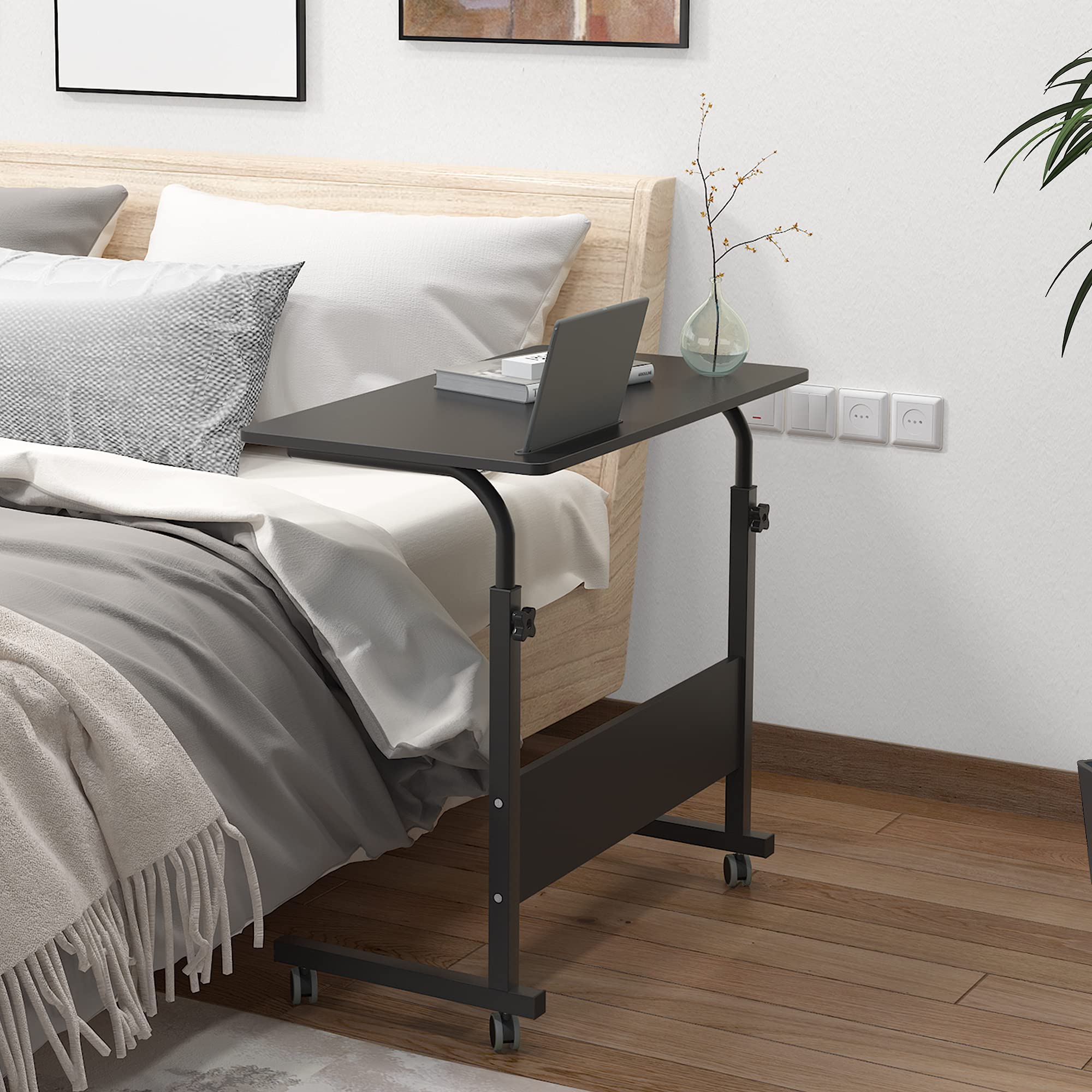 Soges Adjustable Rolling Laptop Desk Cart - 31.5 Inch Mobile Sofa Side Table with Tablet Slot, Portable Standing Laptop Table for Couch, Bed, and Office, Black - Perfect for Home, Office, and Dorm Use