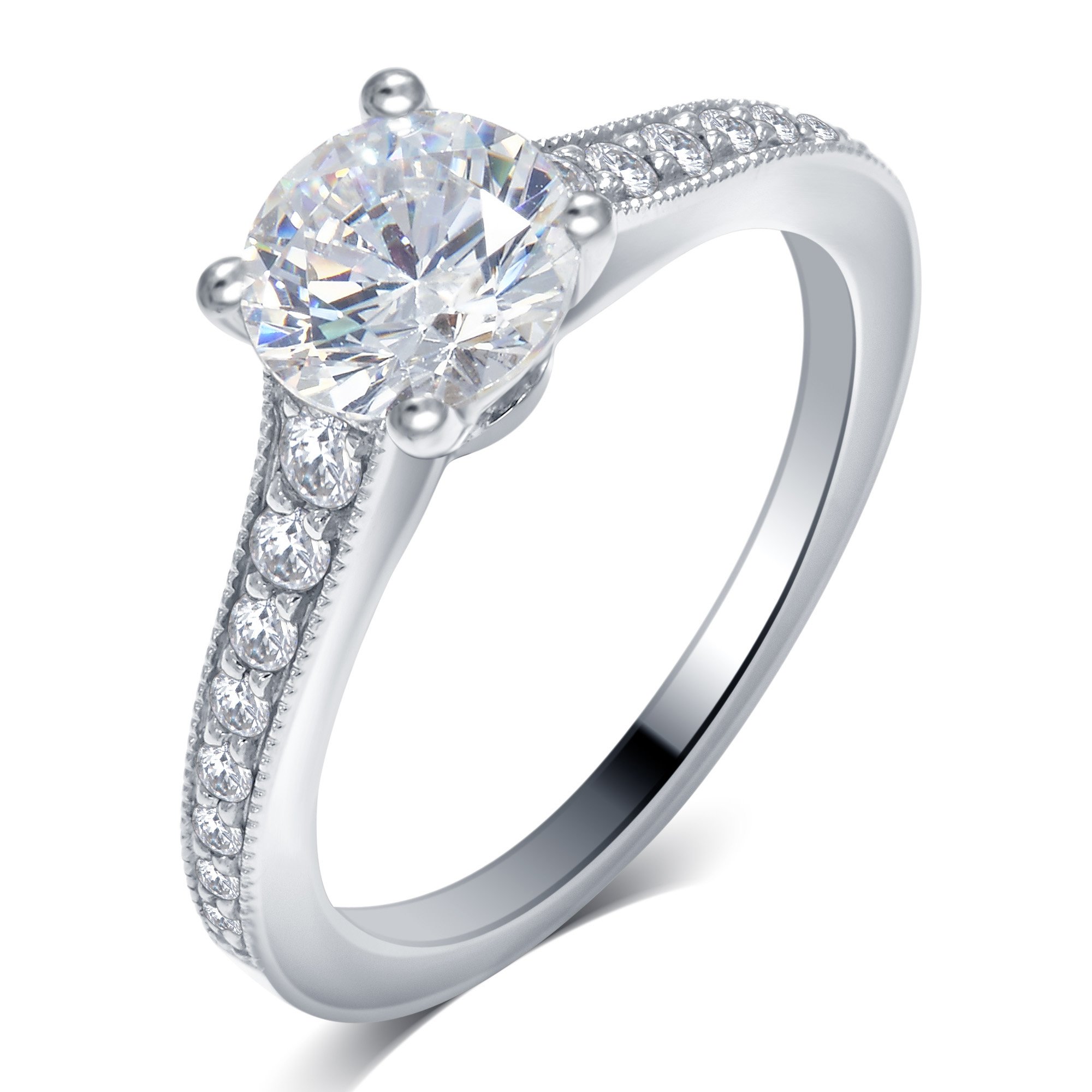 1.60 Carat Natural Diamond Engagement Ring for Women - 14K White Gold Round Cut Prong-Set (G-H, SI1) | Wedding Proposal, Anniversary Gift | Elegant Jewelry Box Included