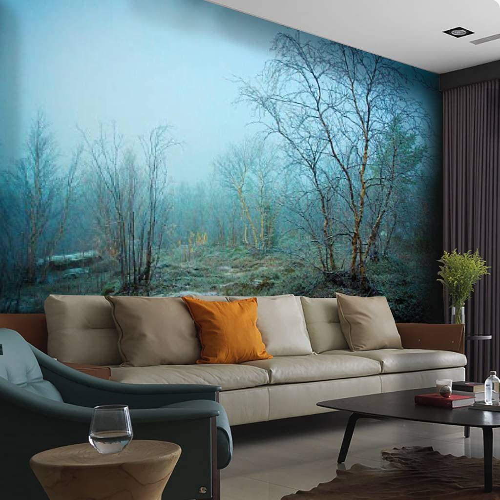 Self-Adhesive Peel & Stick Wallpaper - First Snow in The Forest Canvas Print, Wall Mural Decal for Living Room, Bedroom & Home Decor | Easy DIY Wall Sticker for Seasonal Home Makeover