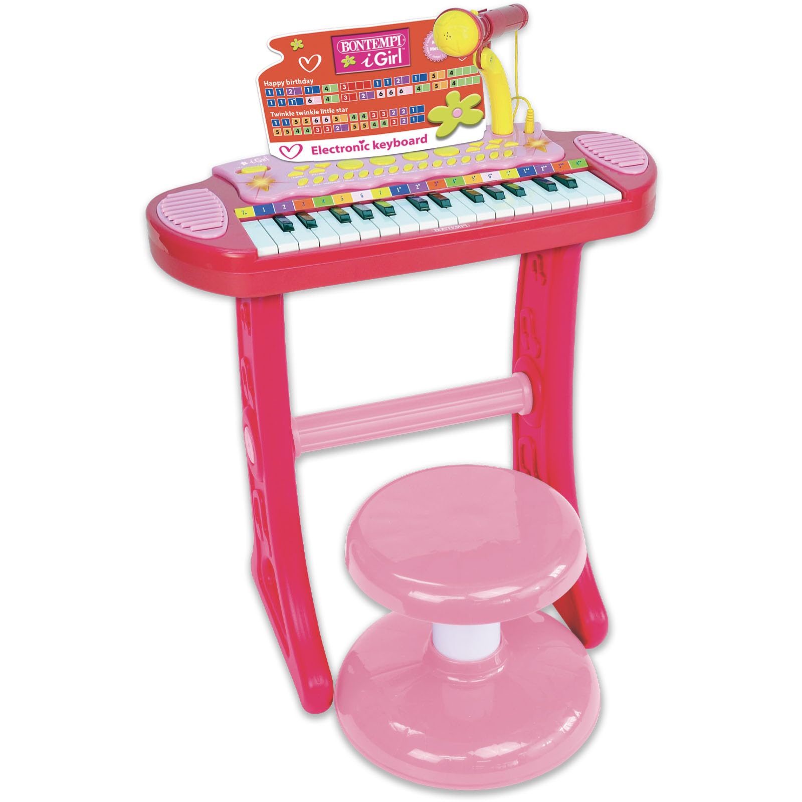 13 3671 Electronic Keyboard Organ with Stand, Microphone & Stool - Portable Digital Piano for Kids & Beginners, Multi-Color - Perfect for Home Music Practice, Birthday Gifts & Classroom Learning