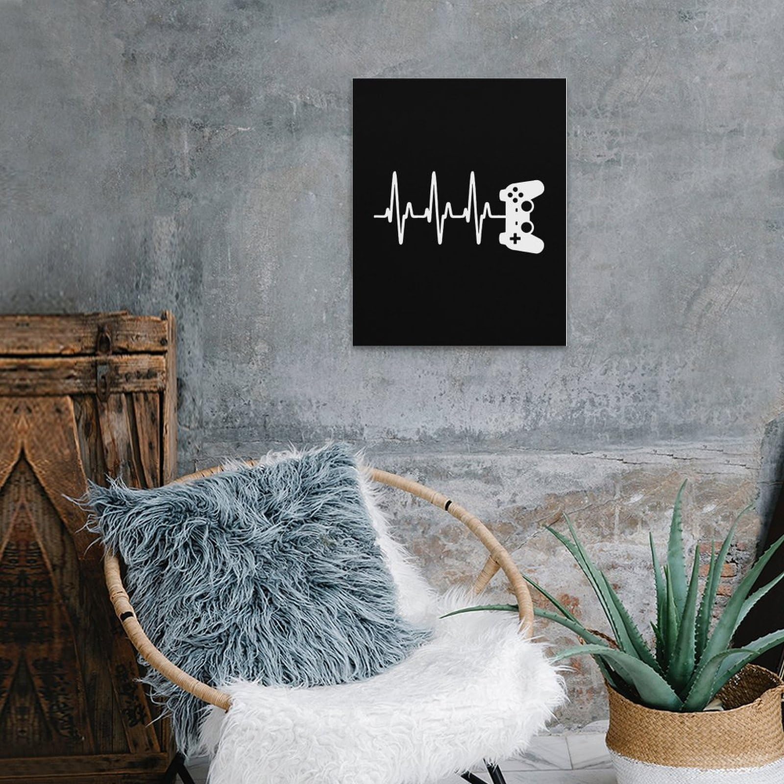 Gamer Heartbeat Canvas Wall Art - 16x20 Inch (40x50cm) Wooden Framed Poster - Perfect for Gaming Room Decor, Bedroom Wall Art & Office Wall Decor
