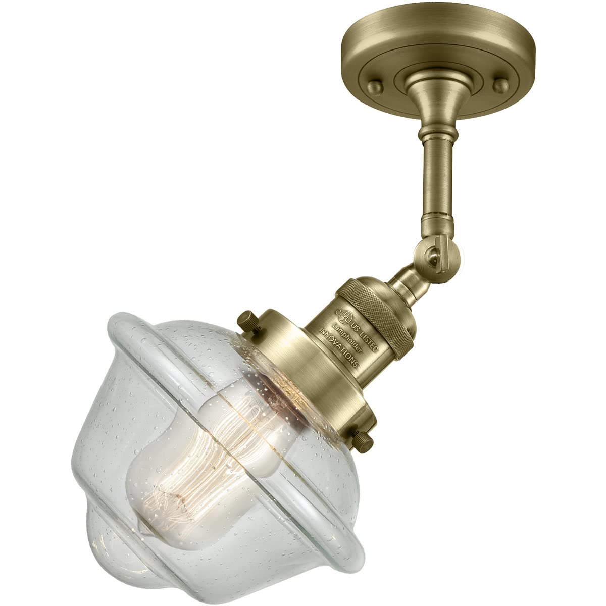 Innovations 201F-AB-G534-LED Semi-Flush Mount Ceiling Light Fixture - Antique Brass Finish, Energy Efficient LED Lighting for Bedroom, Living Room & Hallway