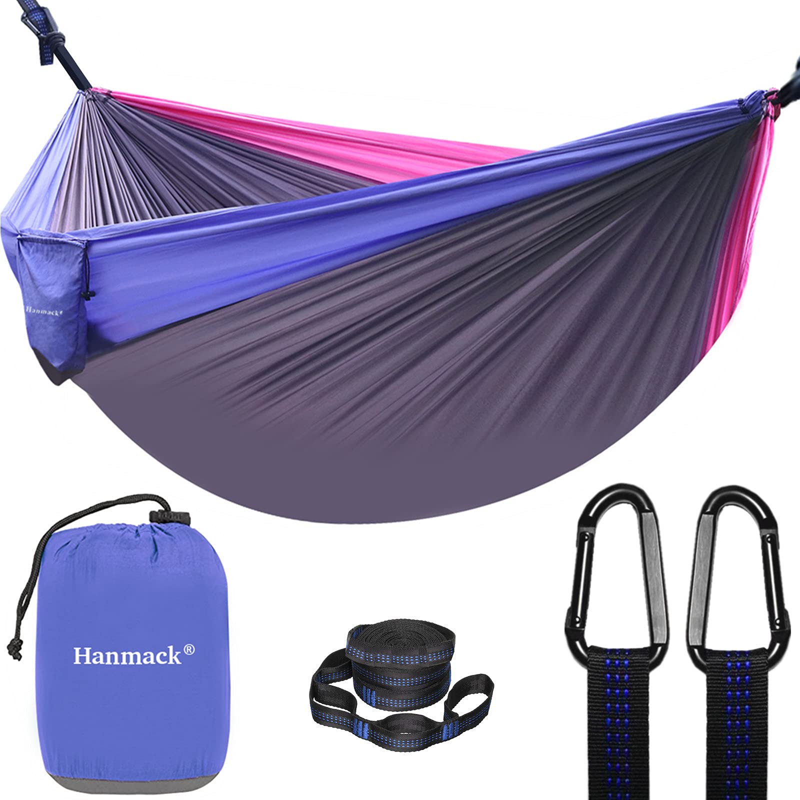 Double Hammock - 2 Person Portable Camping Hammock with 16+2 Loop Tree Straps | 210T Nylon Parachute Lightweight Hammock for Backpacking, Hiking, Beach & Outdoor Adventures | Perfect for Backyard Relaxation, Forest Camping & Travel Gear
