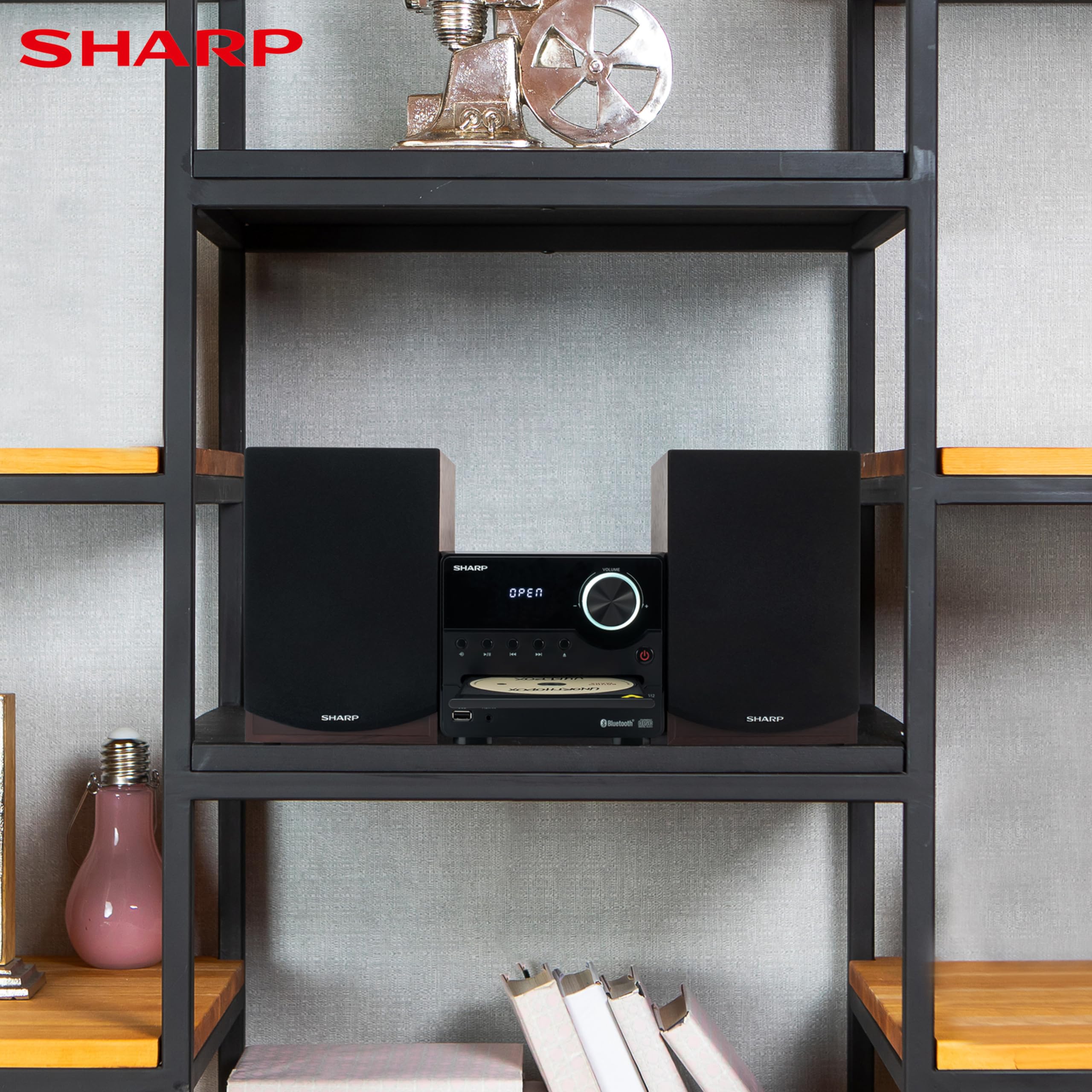 Sharp XL-B512 Wireless Bluetooth CD Player with Wood Speaker System - USB Port, MP3 Playback, FM Stereo Tuner, Aux Input (Mahogany Oak) - Perfect for Home Audio Streaming & Entertainment