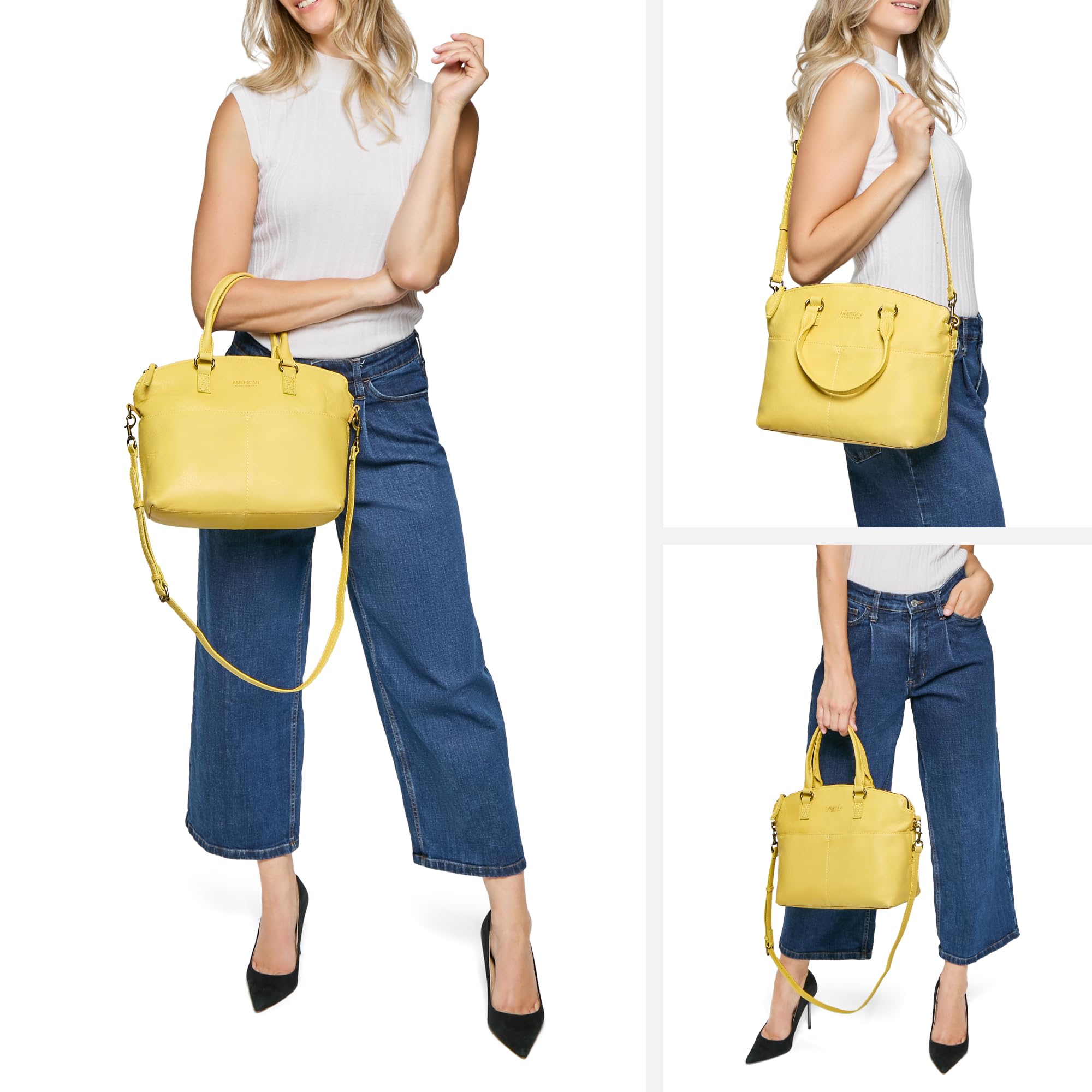 American Leather Co. Carrie Dome Satchel Crossbody Bag - Genuine Leather Handbag for Women | Perfect for Work, Travel & Everyday Use