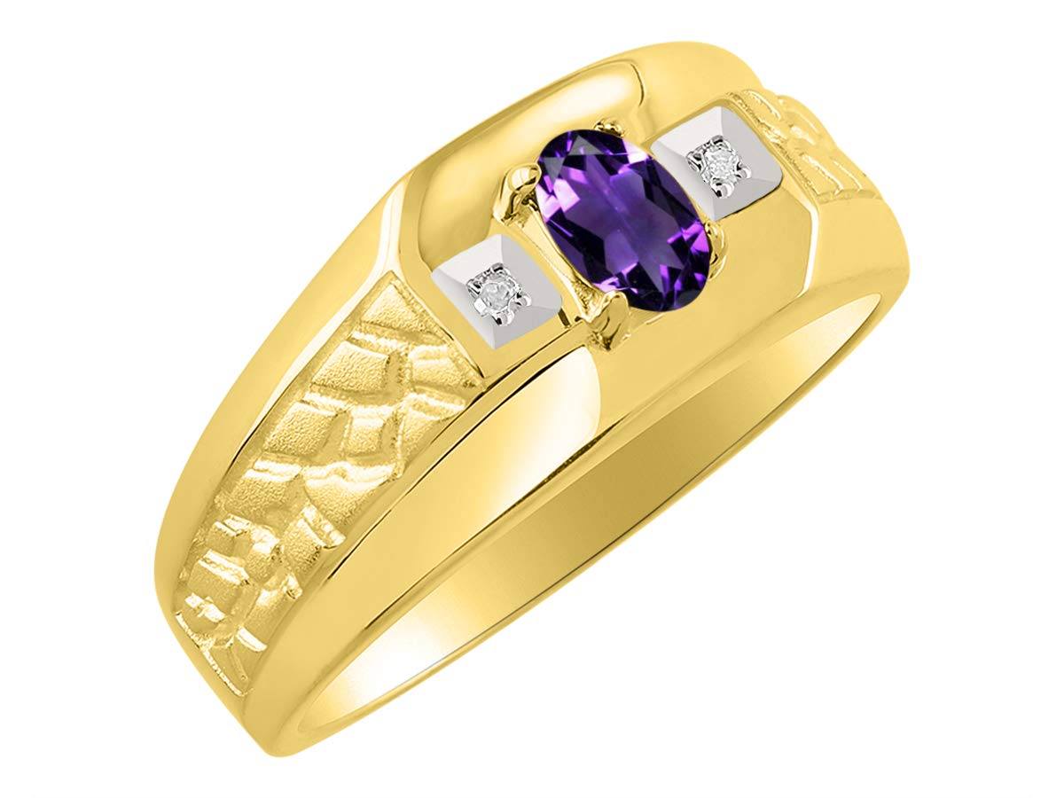 Rylos Men's Classic Nugget Ring with 6x4MM Oval Gemstone & Diamond – Sterling Silver Birthstone Rings for Men (Sizes 8-13) | Perfect Gift for Anniversary, Birthday & Special Occasions