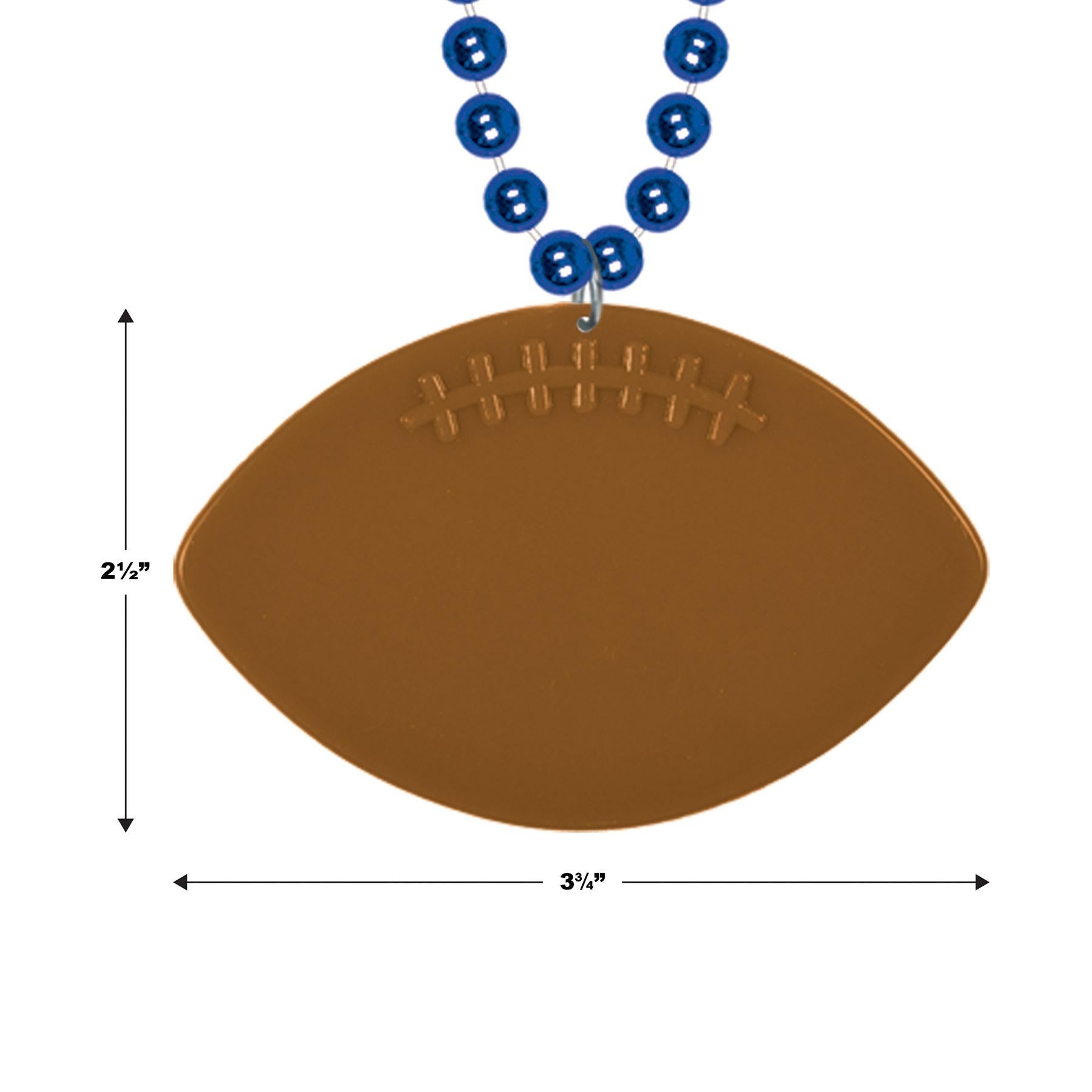 12 Pack Blue Party Bead Necklaces with Football Medallion - Bulk Mardi Gras Beads for Football Games, Super Bowl Parties & Festive Celebrations