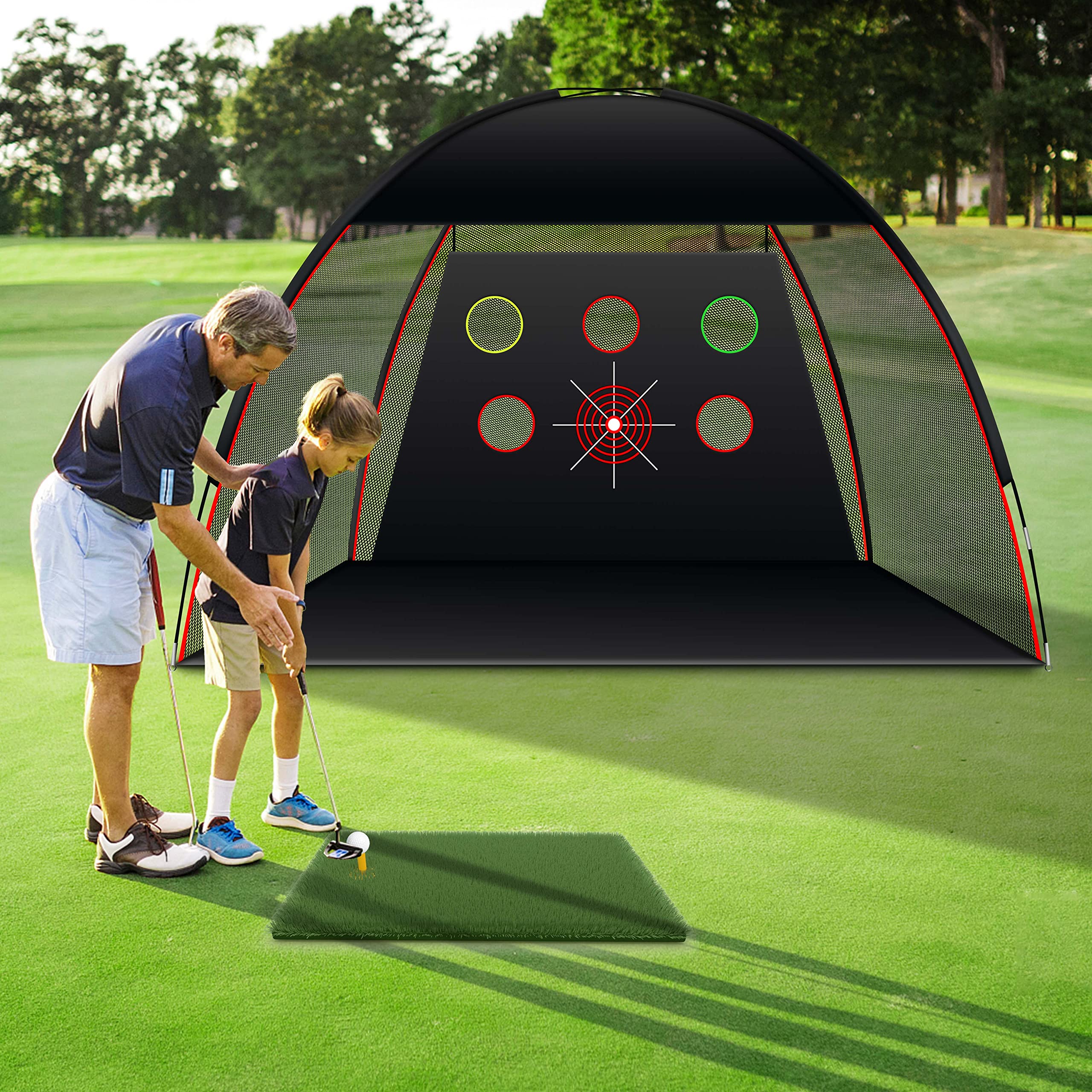 JEMOSH 10x7 Ft Golf Net & Mat Set - Premium Indoor/Outdoor Golf Practice Hitting Net for Backyard, Garage & Driving Range with Accessories | Perfect for Home Training, Backyard Practice & Golf Skill Improvement