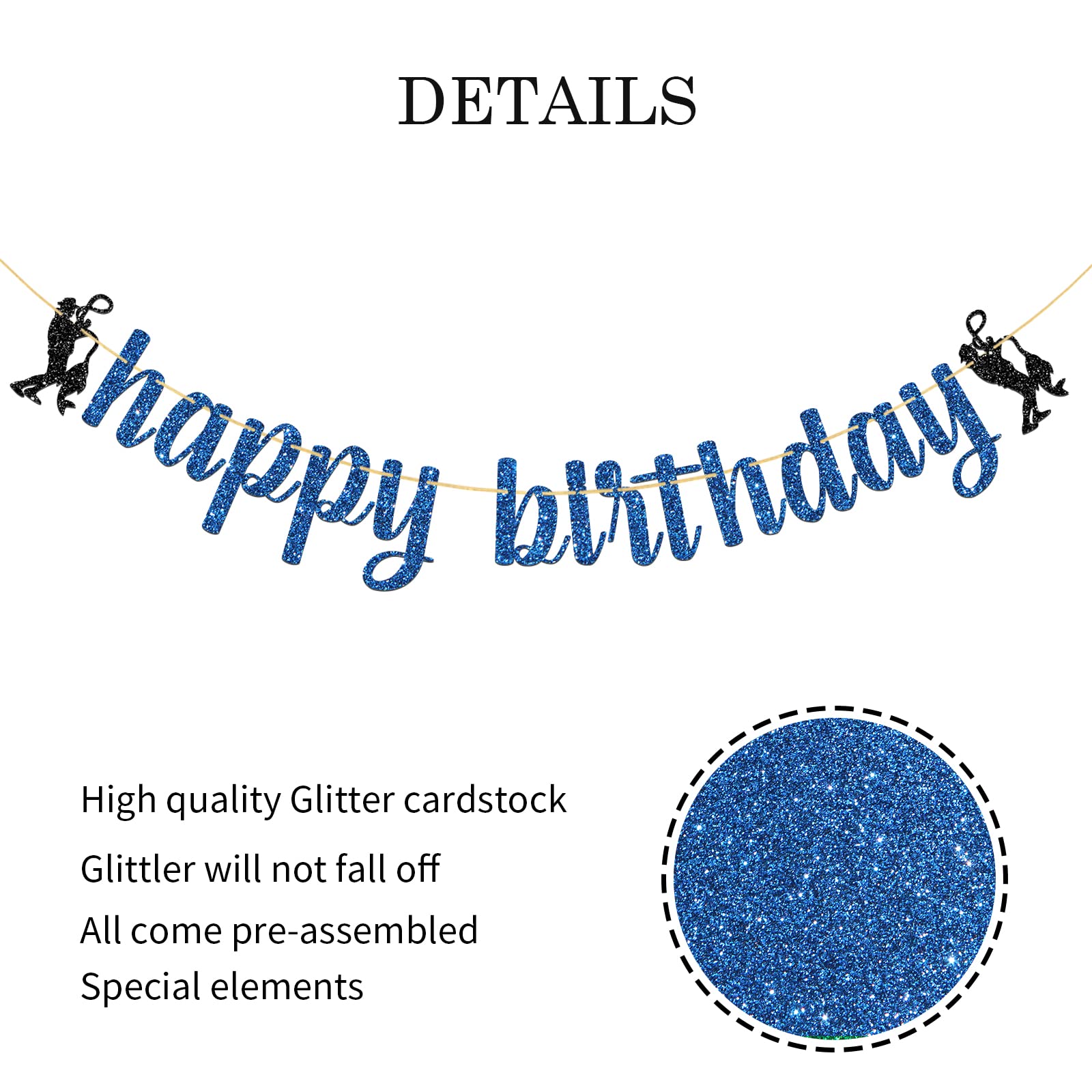 Happy Birthday Banner for Fishermen - Blue Glitter Fishing Party Decorations - Perfect for Men's Birthday, Fishing Enthusiast Celebrations & Outdoor Themed Parties