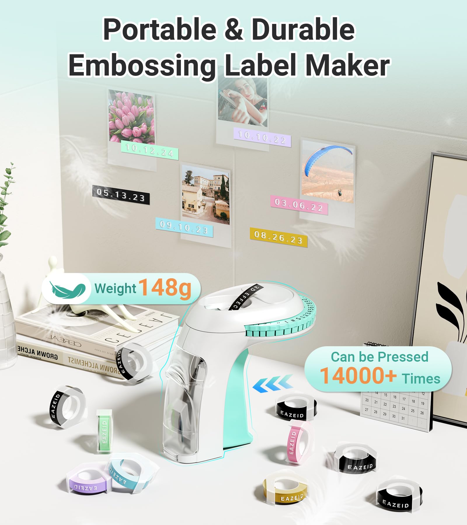 Retro Manual Embossing Label Maker Machine with 10 Macaroon 3D Embossing Tapes - Vintage Handheld Embosser for DIY Crafts, Home Organization & School Supplies - Perfect for Kids' Projects, Gift Wrapping & Office Labeling