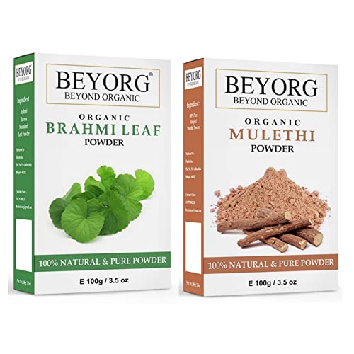Organic Brahmi Powder & Mulethi Powder for Acne Treatment - Natural Skin Radiance & Glow Enhancer - Chemical-Free Ayurvedic Herbs for Clear Skin - Perfect for DIY Face Masks & Skincare Routines