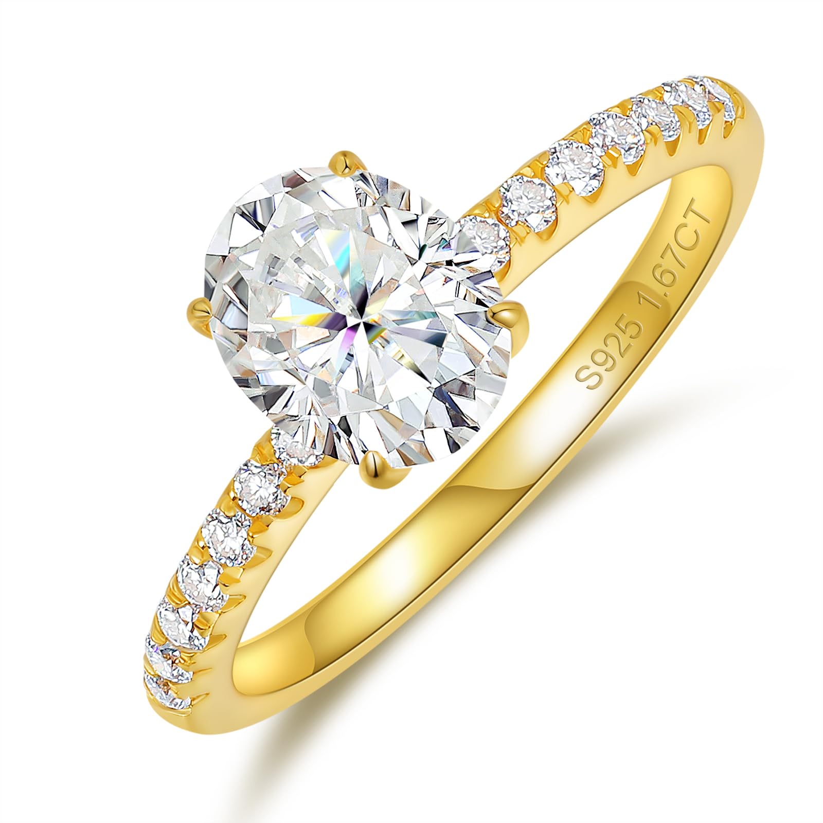 1.5-2 Carat Oval Moissanite Engagement Ring for Women - 18K Gold Plated Halo Ring with S925 Sterling Silver, VVS1 D Color Lab Diamond Wedding Band - Perfect Valentine's Day Gift for Her, Anniversary & Proposal Jewelry
