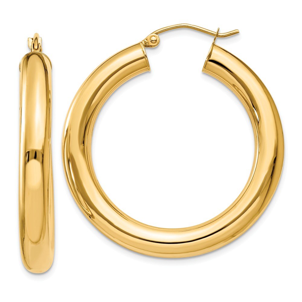 14K Yellow Gold Polished 5mm Lightweight Chunky Hoop Earrings for Women - Everyday Wear, Gift, Party & Special Occasions