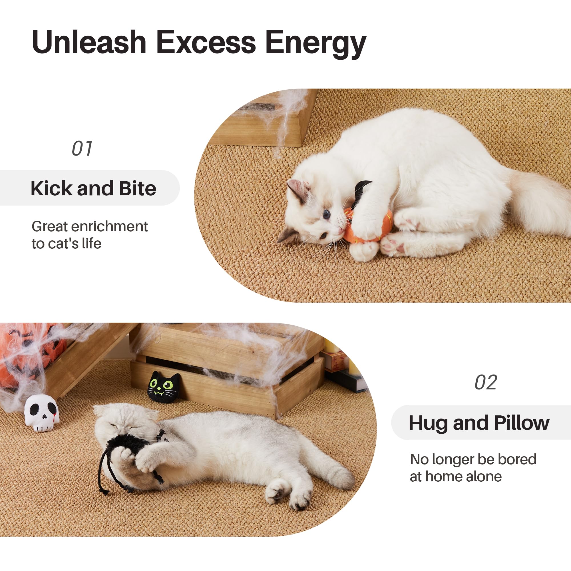 Potaroma 4 Pcs Interactive Cat Toys with Catnip & Crinkle Sound - Glow in The Dark Kitten Kicker Exercise Toys (4 Inches) for All Breeds - Perfect for Indoor Play & Nighttime Entertainment
