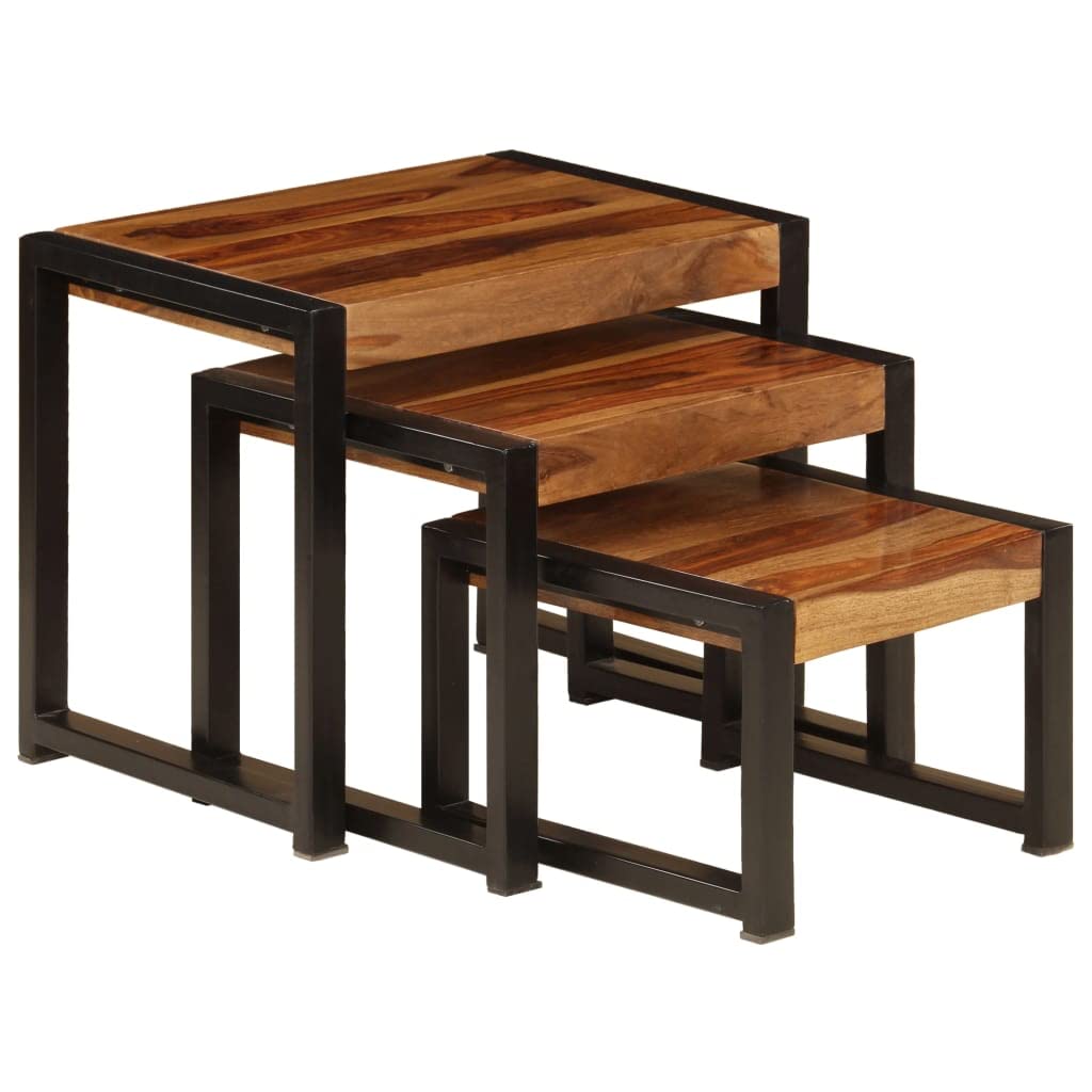 3-Piece Nested Sheesham Wood Trays Set - Modern Wood Grain Look with Black Base - Stylish Home Decor for Coffee Tables, Nightstands & Living Room Accents - Perfect for Organizing & Displaying Decor Items