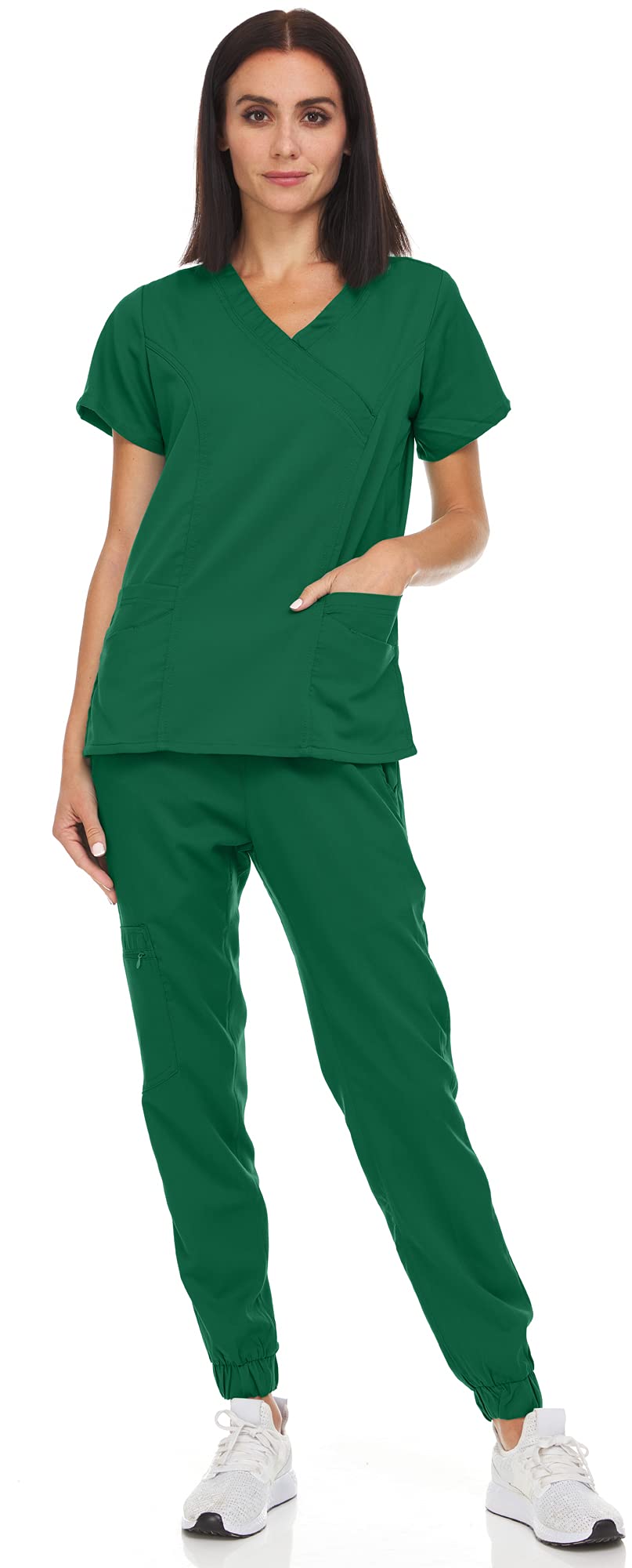 MediChic Women's Stretch V-Neck Jogger Scrubs Set - 12+ Colors | Comfortable Medical Uniform for Nurses & Healthcare Professionals