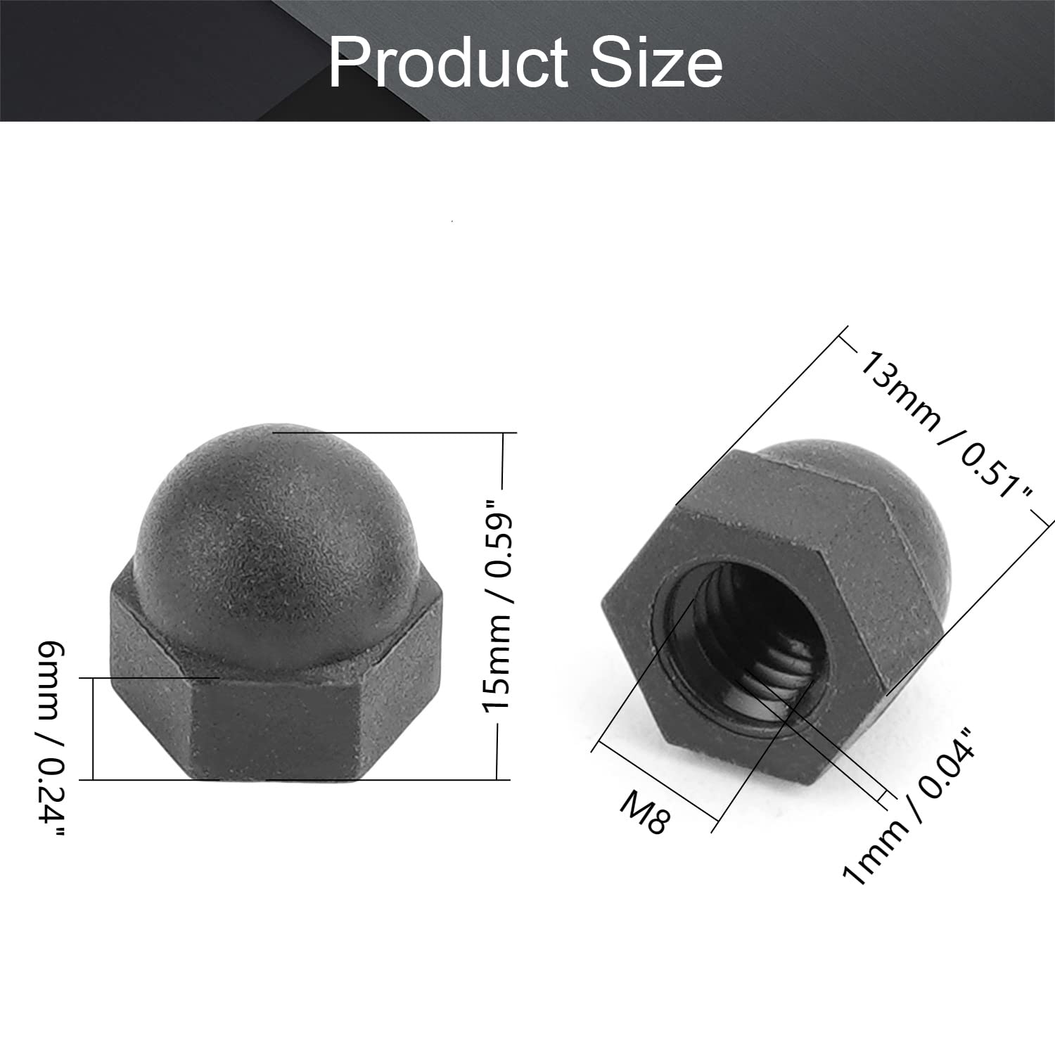 MroMax M8 Nylon Hex Cap Nuts - Decorative Black Crown Locknuts (10Pcs) for Furniture & DIY Projects