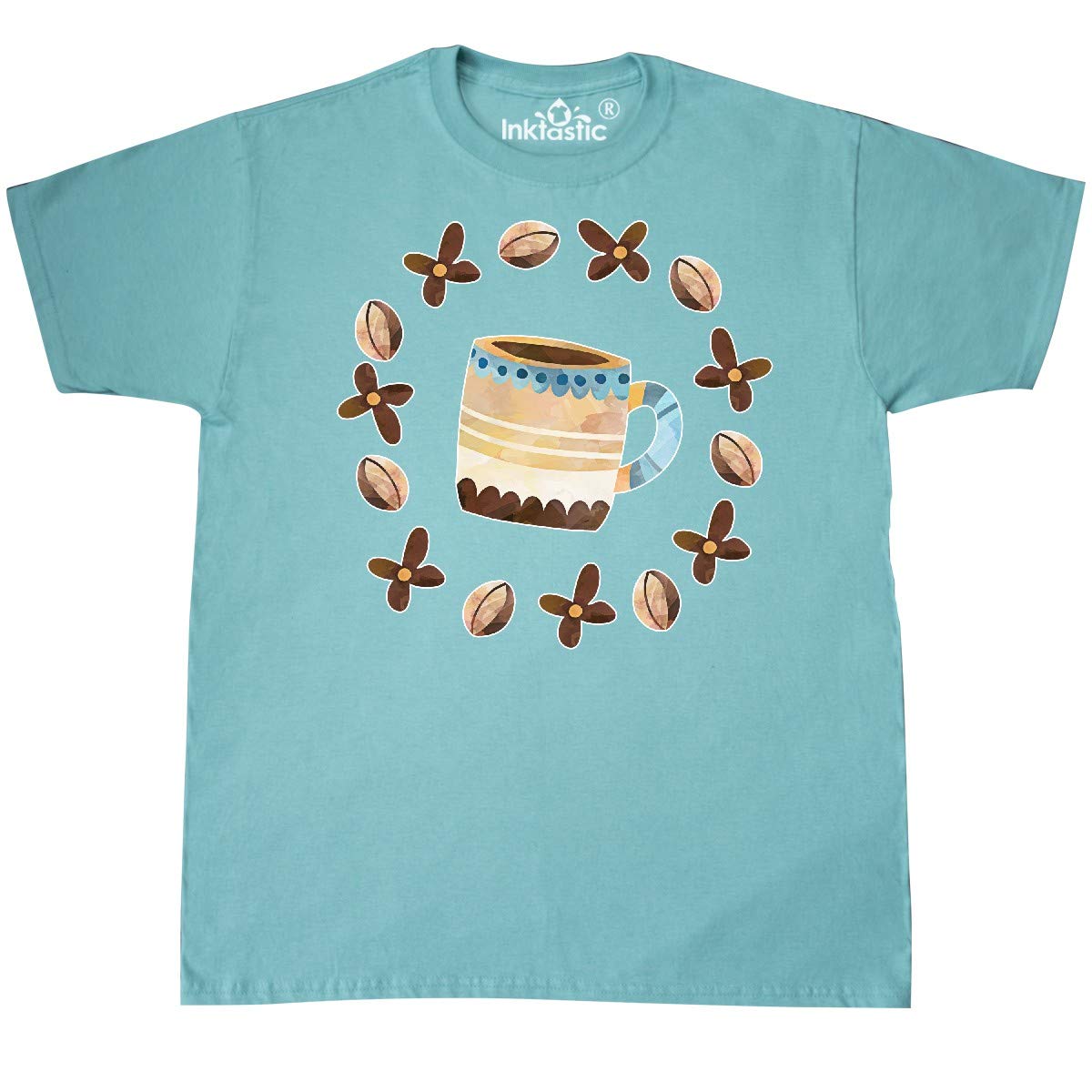 Inktastic Coffee Beans Flower Circle Coffee Cup Graphic T-Shirt - Perfect for Coffee Lovers & Casual Wear