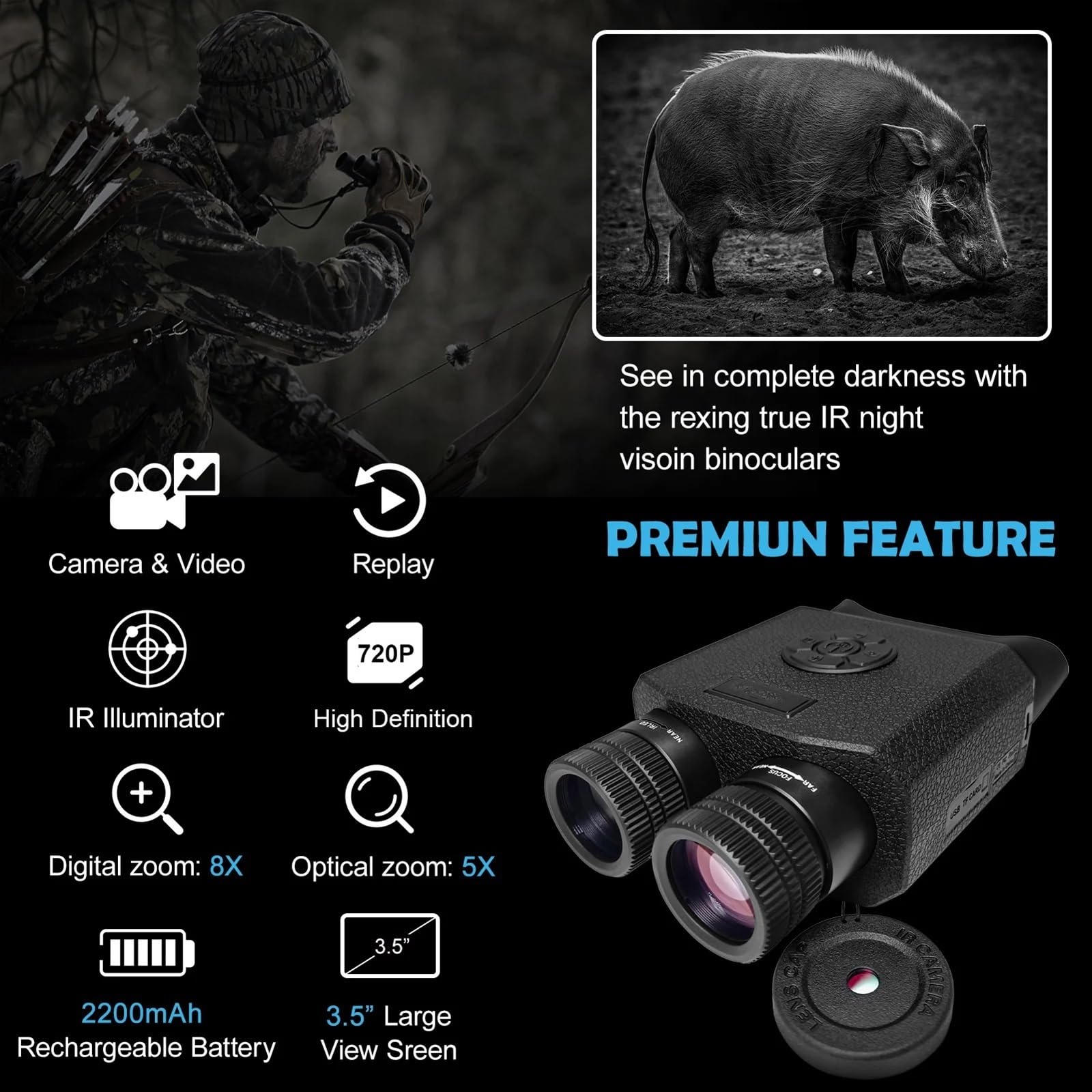 HD Digital Night Vision Binoculars with High Magnification - Infrared Night Vision Device for Outdoor Photography, Hunting & Wildlife Observation - Perfect for Camping, Security Surveillance & Nighttime Adventures
