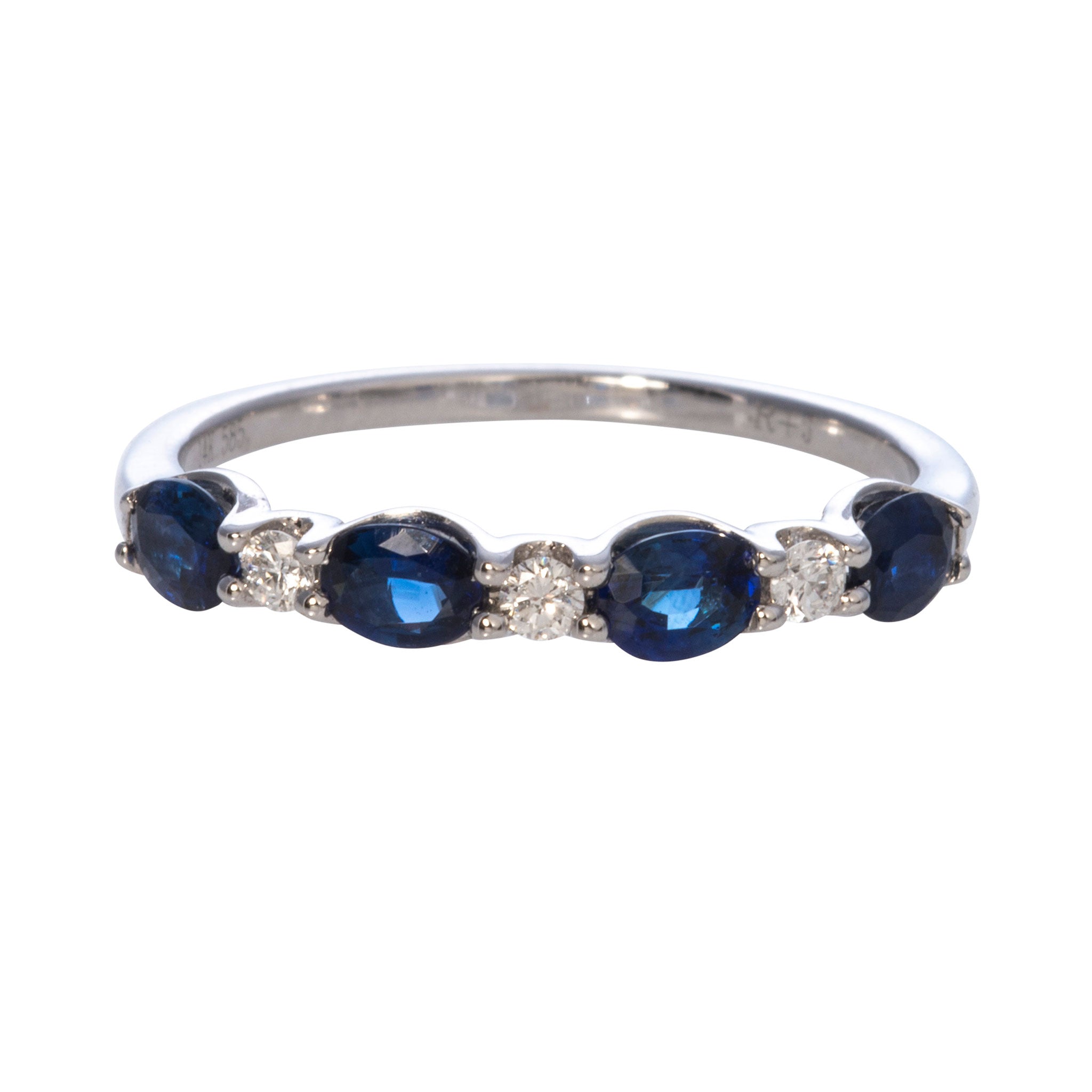 14K White Gold Oval Sapphire & Round Diamond Wedding Band - Elegant Engagement Ring for Women, Perfect for Proposals, Anniversaries, and Special Occasions