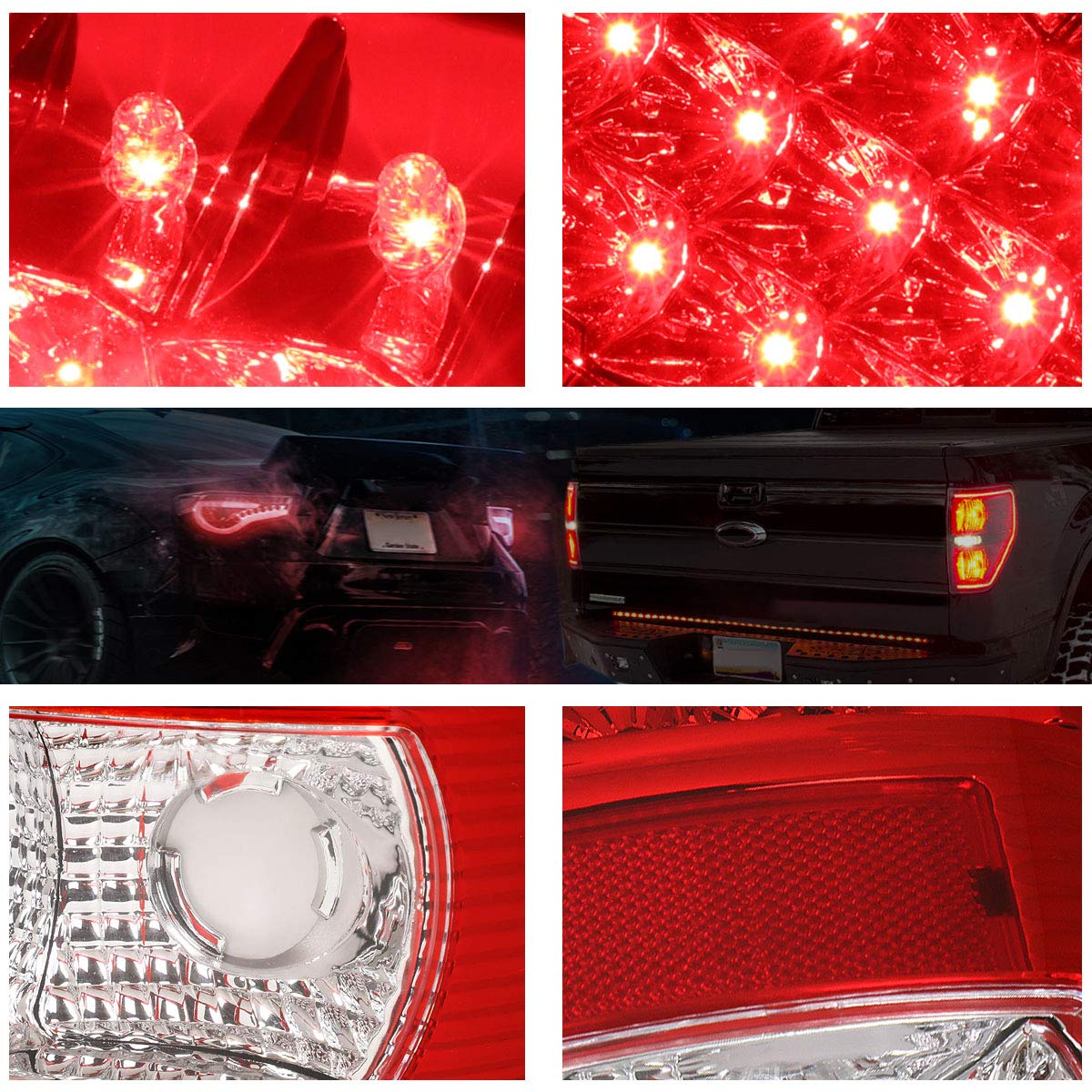 PM PERFORMOTOR Full LED Tail Lights Brake Lamps Assembly for 97-07 Ford F250 F350 F450 F550 Super Duty - Chrome Housing with Red Lens - Enhanced Visibility & Safety for Night Driving & Towing