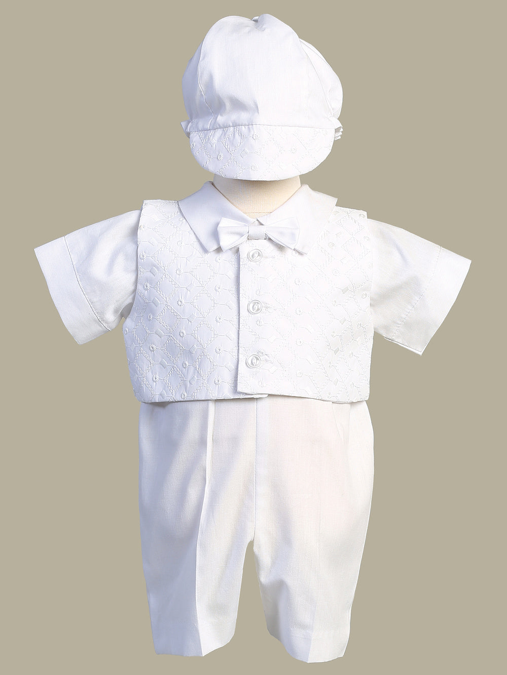 Baby Boys White Baptism & Christening Romper Outfit - Theo | Formal Church Wear for Christening Ceremony, First Communion & Special Occasions